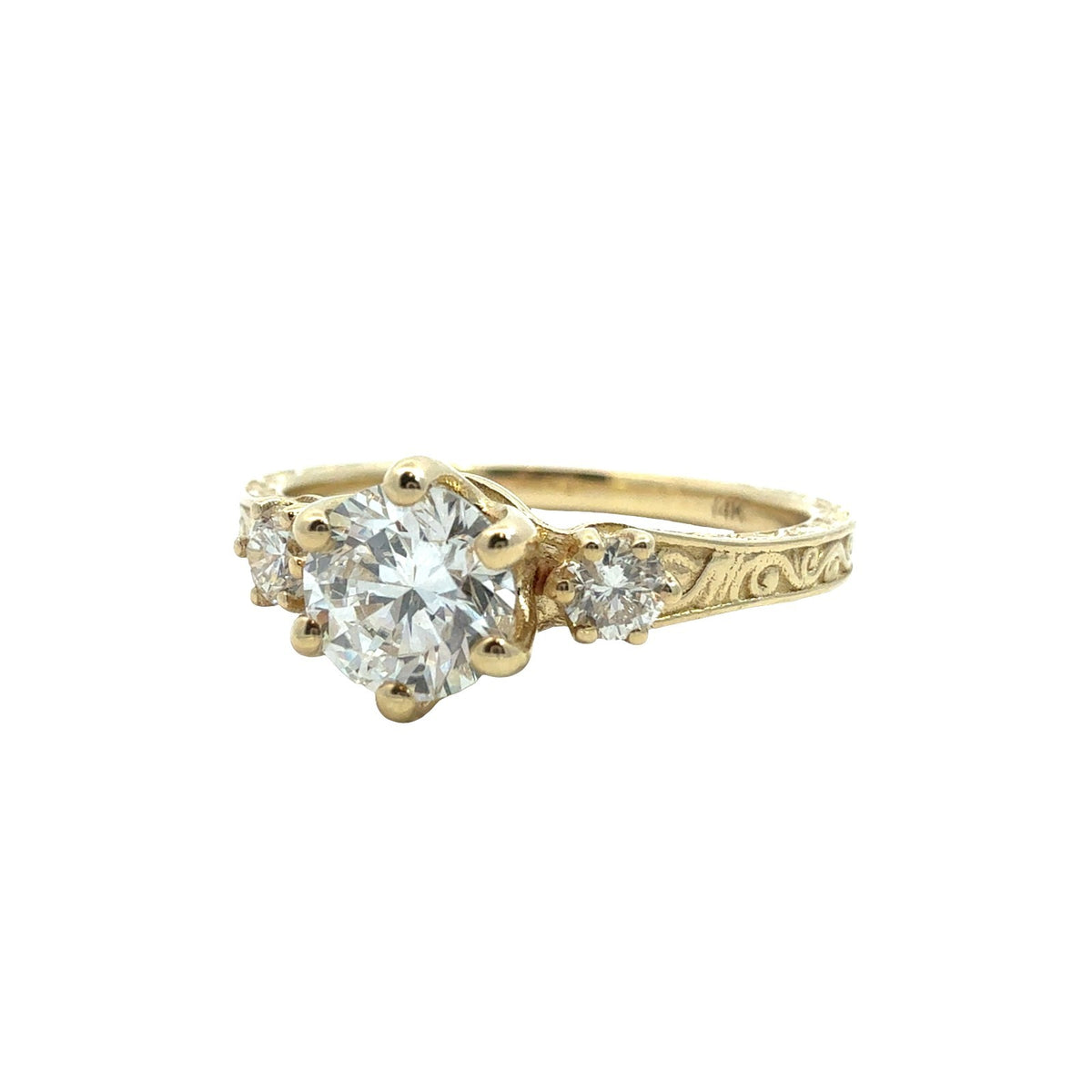 14k Yellow Gold Engraved 0.63cttw Three-Stone Lab-Grown Diamond Engagement Ring1