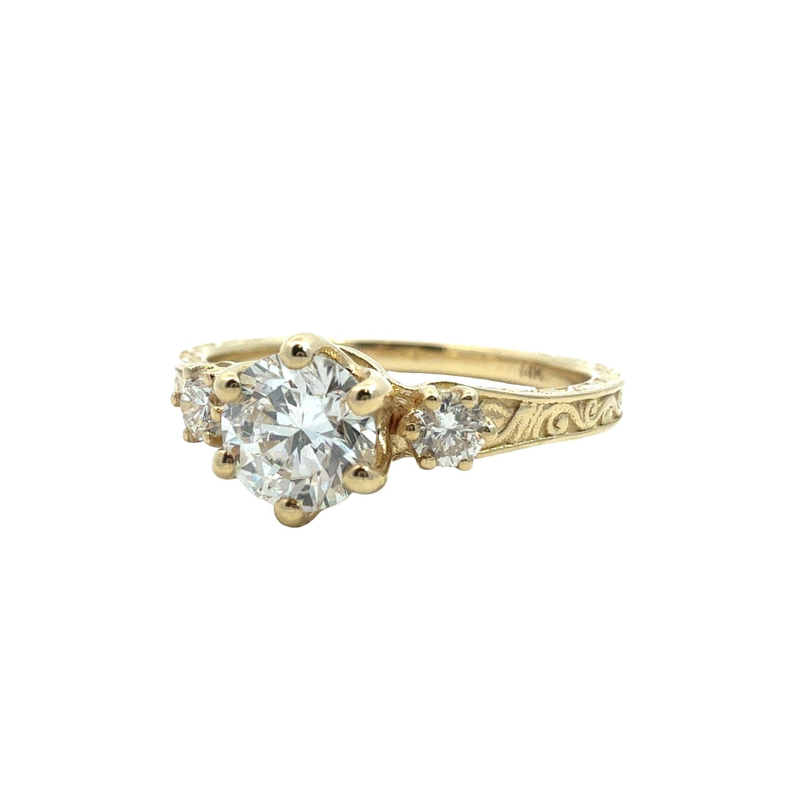 14k Yellow Gold Engraved 0.63cttw Three-Stone Lab-Grown Diamond Engagement Ring1