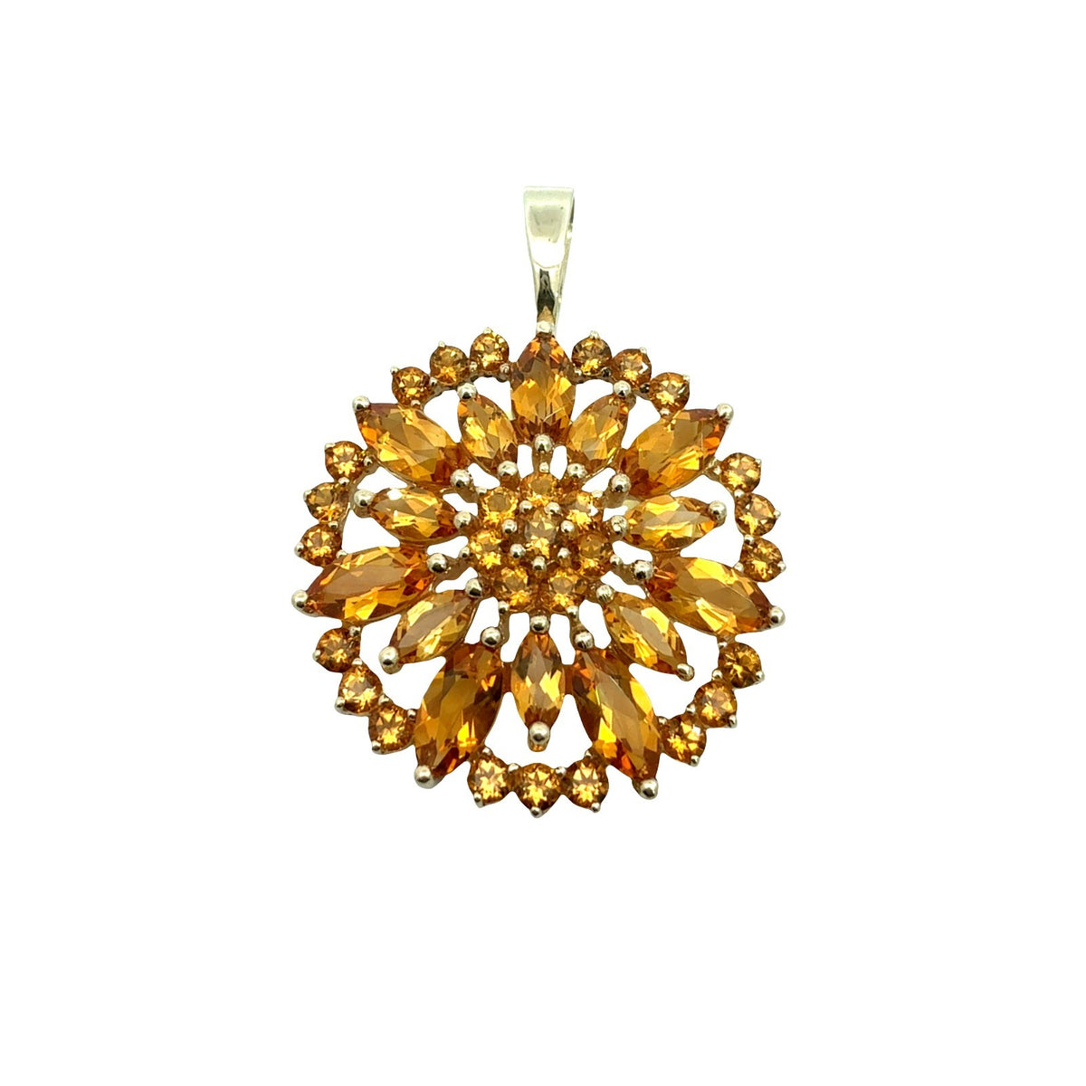 Vintage 14k Yellow Gold 5.20cttw Citrine Floral Cluster Pendant0