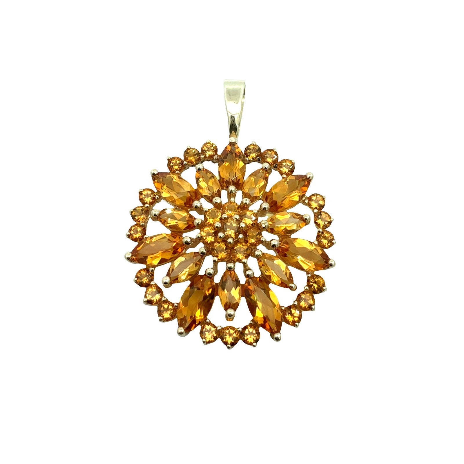 Vintage 14k Yellow Gold 5.20cttw Citrine Floral Cluster Pendant0