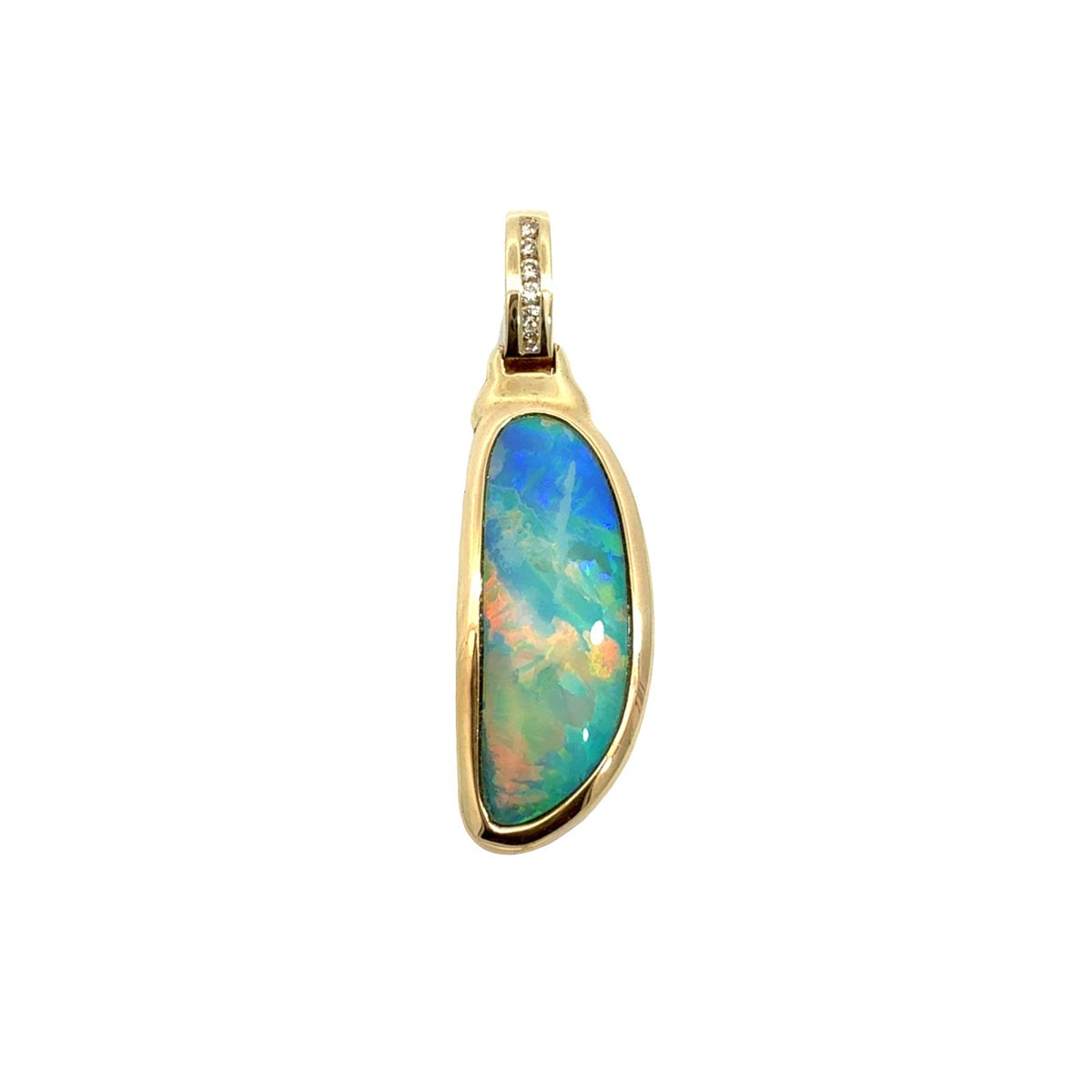 14k Yellow Gold Blue Opal and 0.08cttw Diamond Enhancer Pendant0