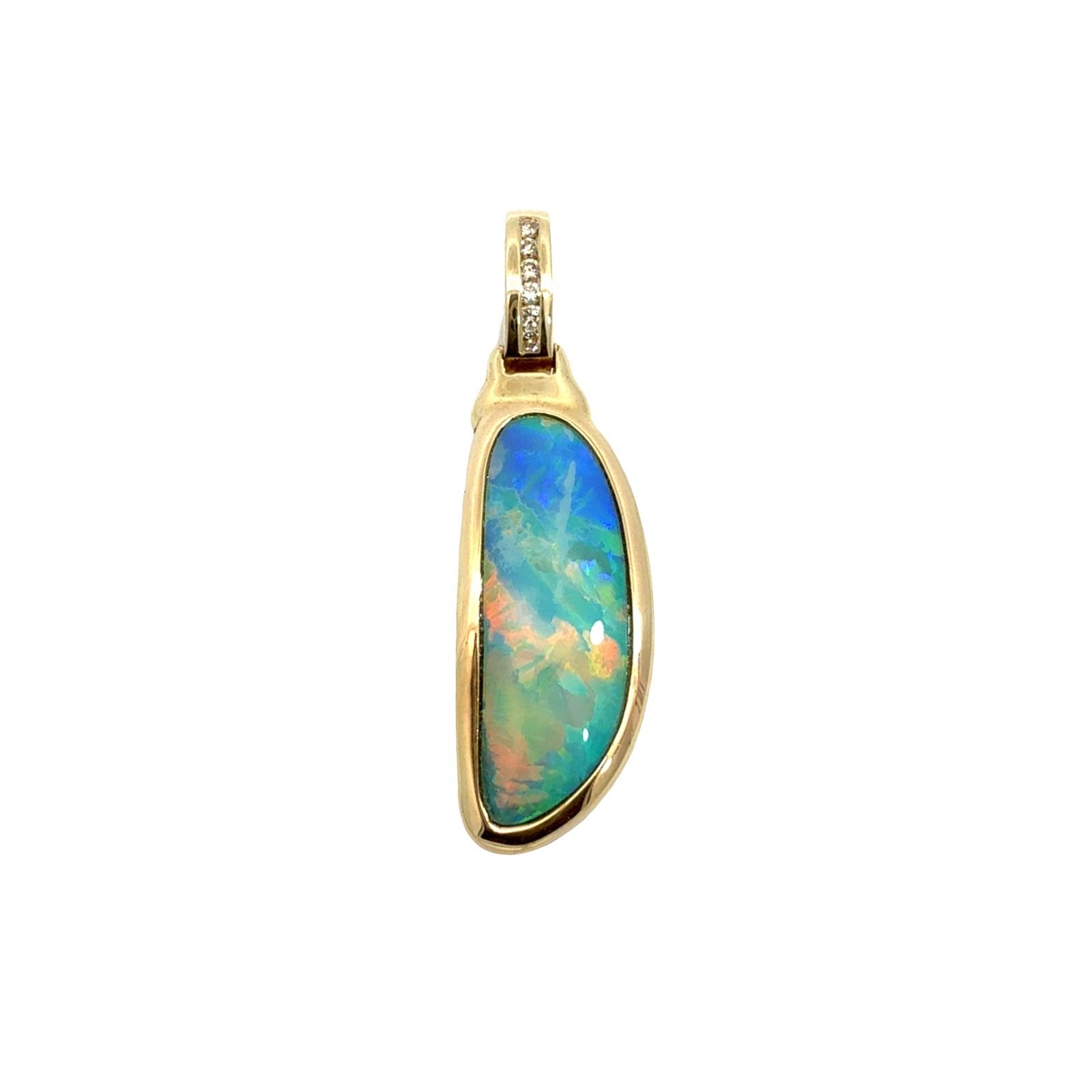 14k Yellow Gold Blue Opal and 0.08cttw Diamond Enhancer Pendant0