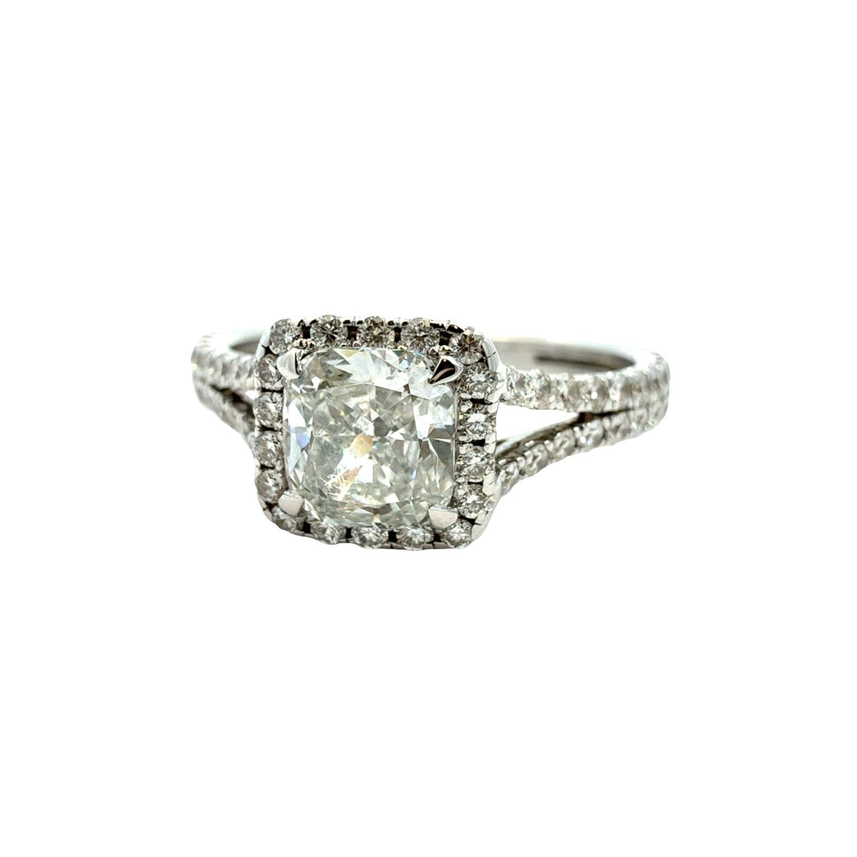 14k White Gold Split Shank 1.83cttw (1.02tcw) Diamond Halo Engagement Ring1