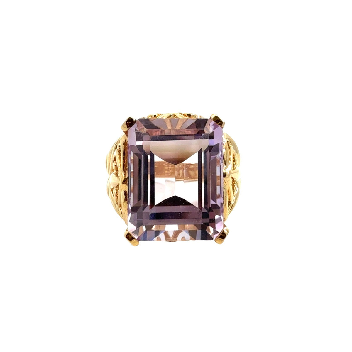 JCR Vintage 14k Yellow Gold Emerald-Cut 11.70tcw Amethyst Cocktail Ring 6.750