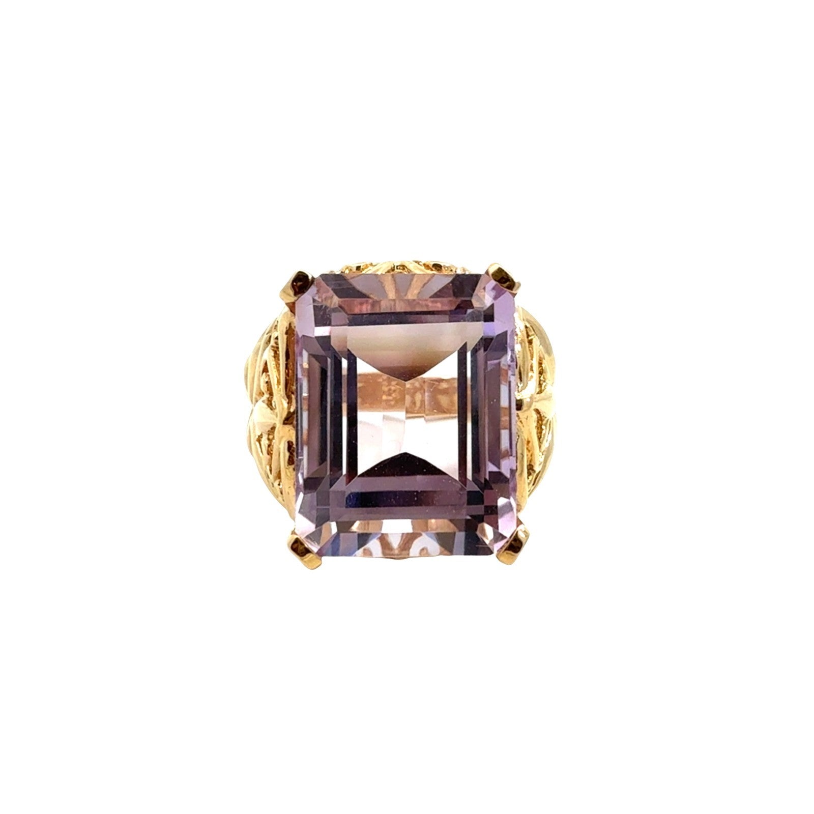 JCR Vintage 14k Yellow Gold Emerald-Cut 11.70tcw Amethyst Cocktail Ring 6.750