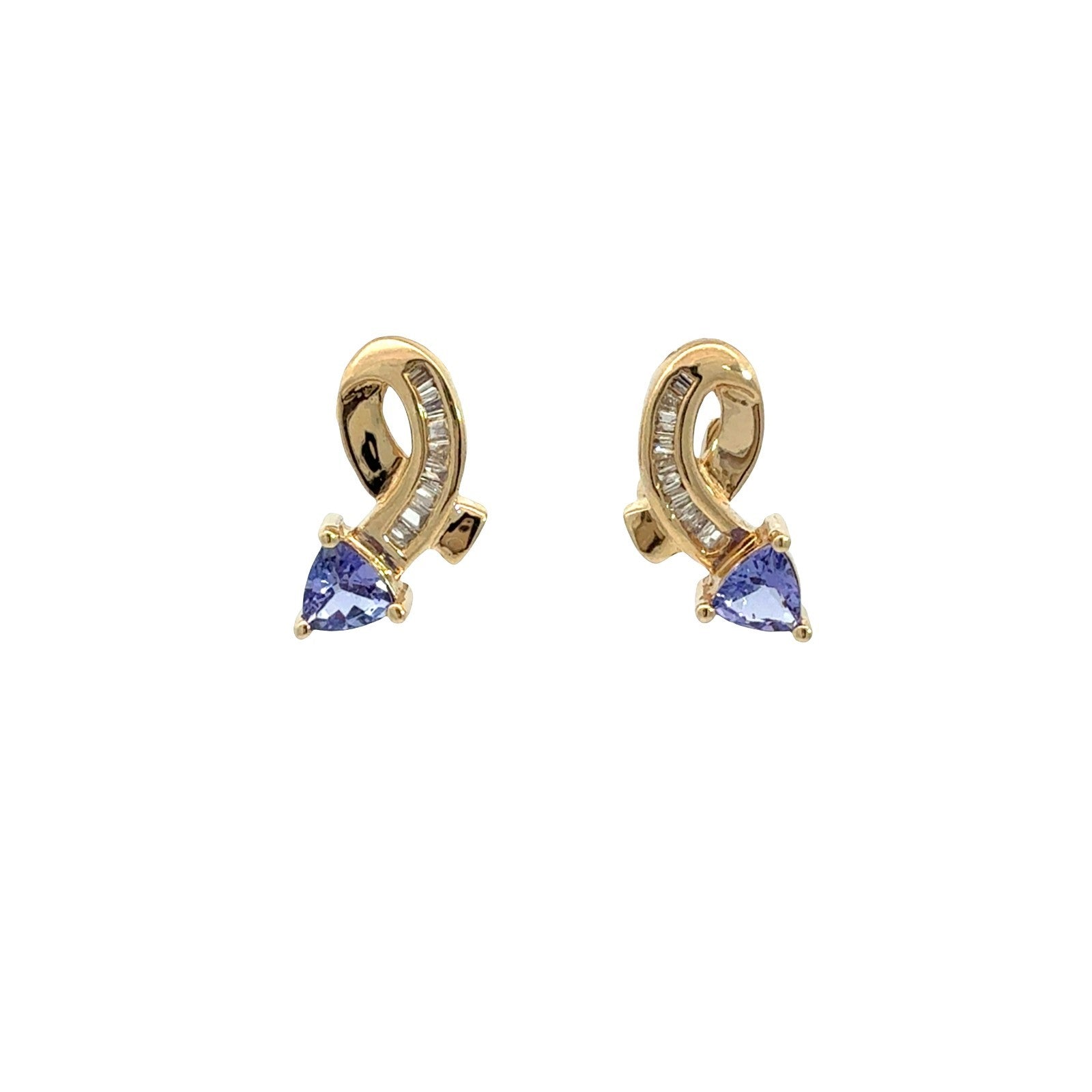 14k Yellow Gold 0.30cttw Diamond and 0.80cttw Tanzanite Ribbon Drop Earrings0