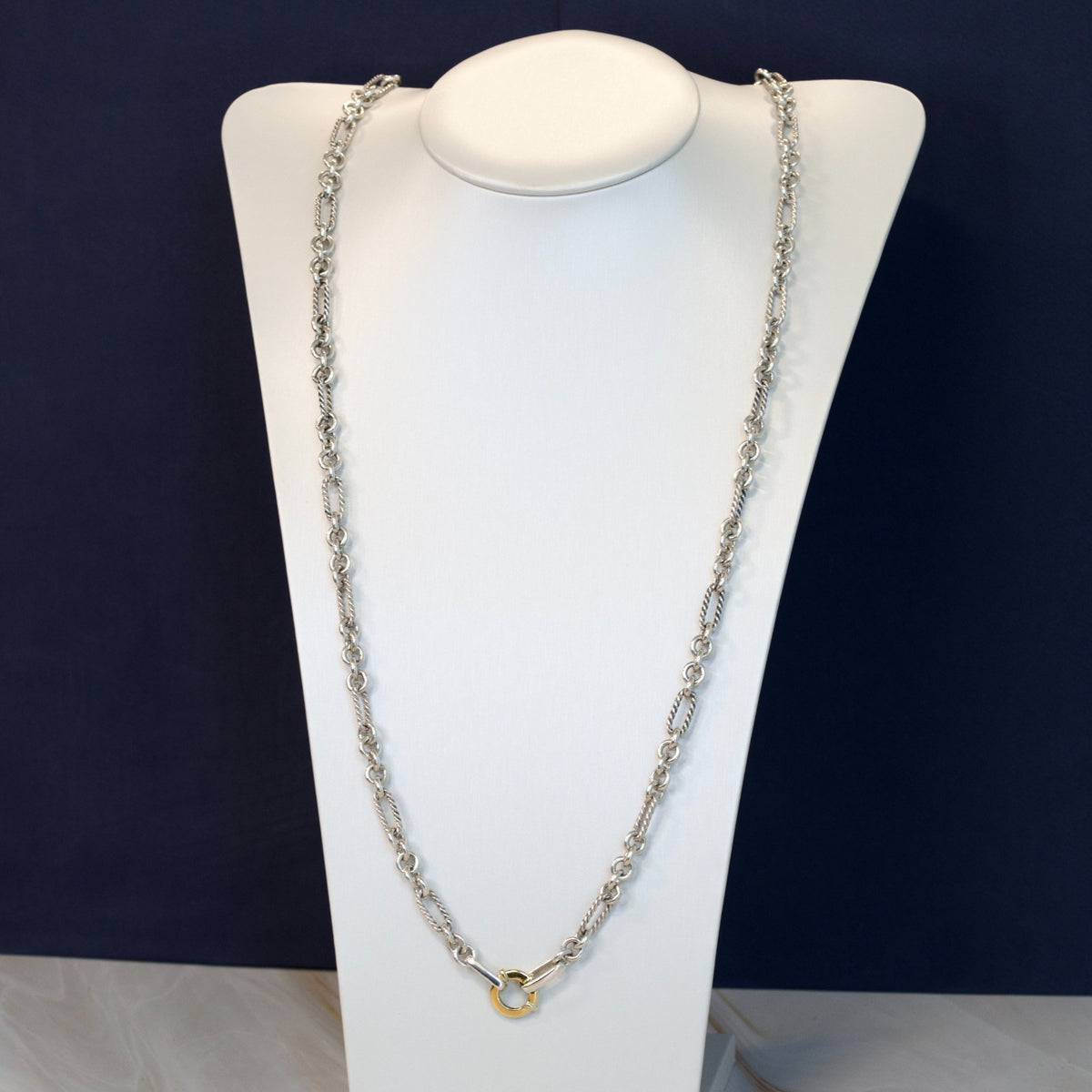 David Yurman Sterling Silver and 18k Yellow Gold Circular Clasp Chain Necklace3