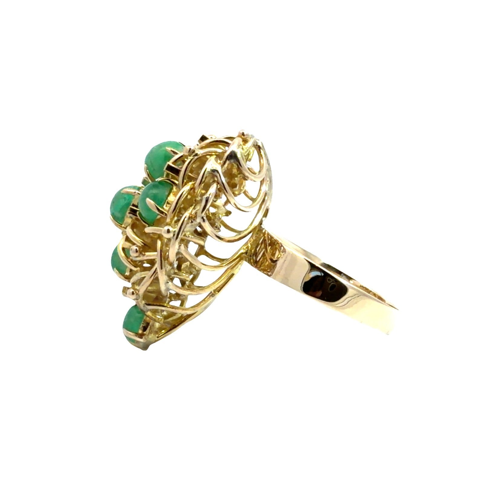 Stamped 14k Yellow Gold Wire Work and Cluster Emerald Cocktail Ring Size 74