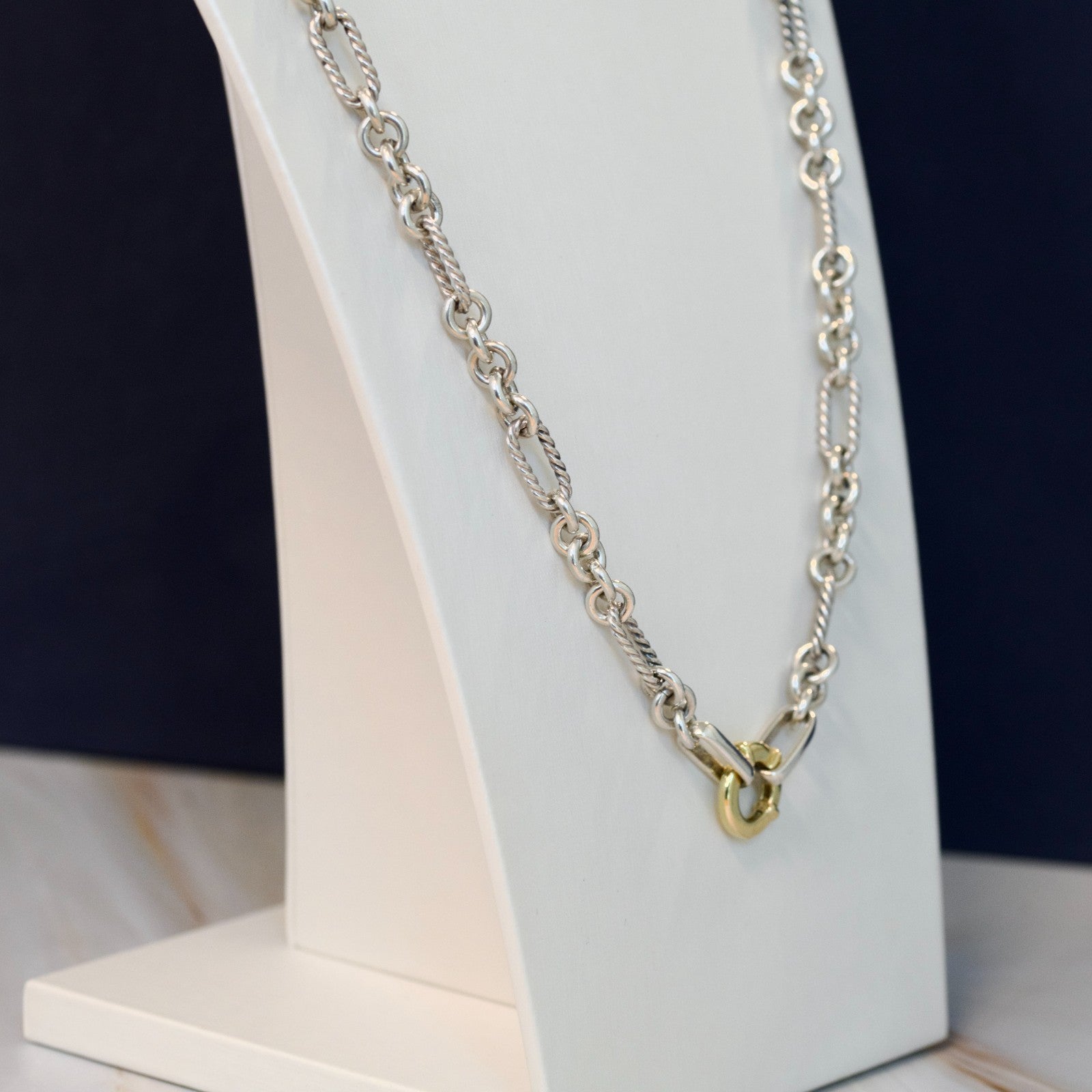 David Yurman Sterling Silver and 18k Yellow Gold Circular Clasp Chain Necklace2