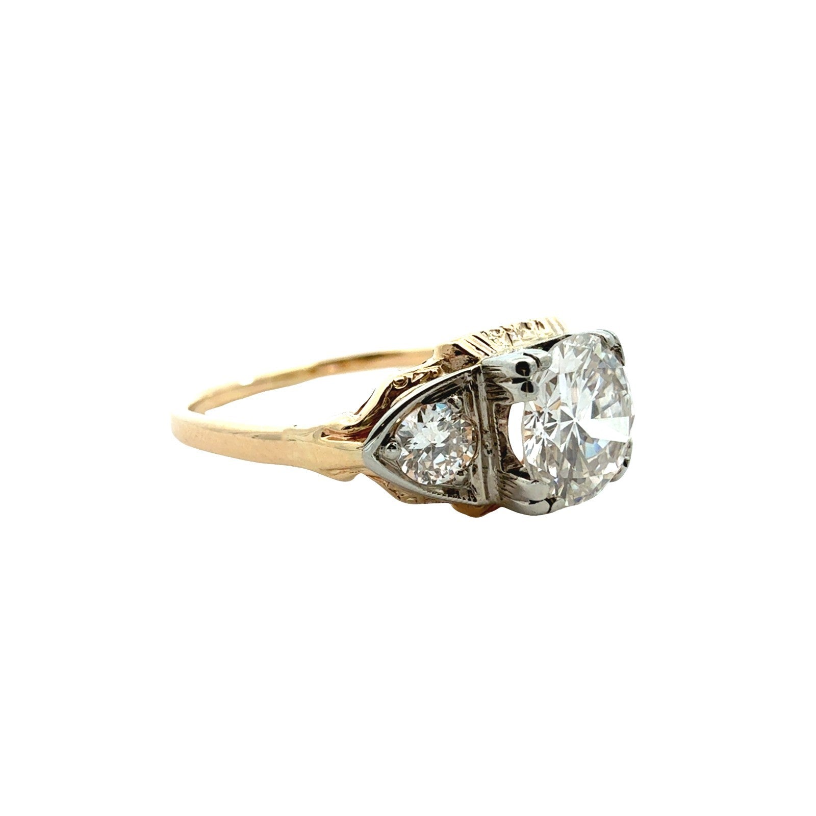 Vintage 14k Two-Tone Gold 1.32cttw Euro-Cut Diamond Three Stone Engagement Ring2