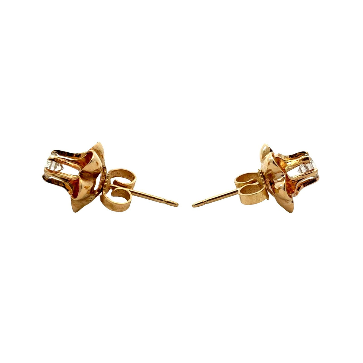 Vintage 14k Yellow Gold and 0.31cttw Diamond Floral Buttercup Stud Earrings4