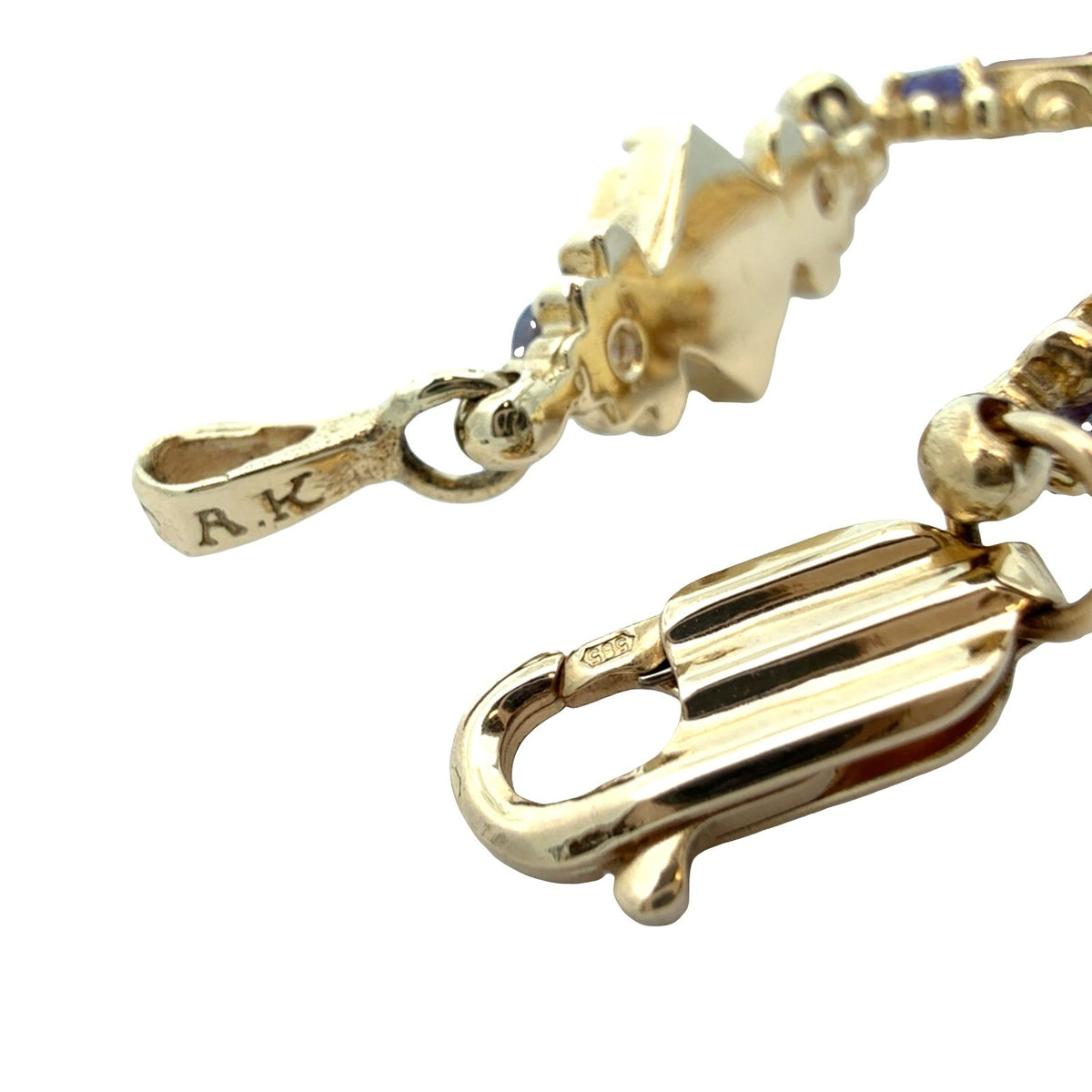A.K 14k Yellow Gold Opal & 1.26cttw Iolite Multi-Color Link Bracelet 7"6