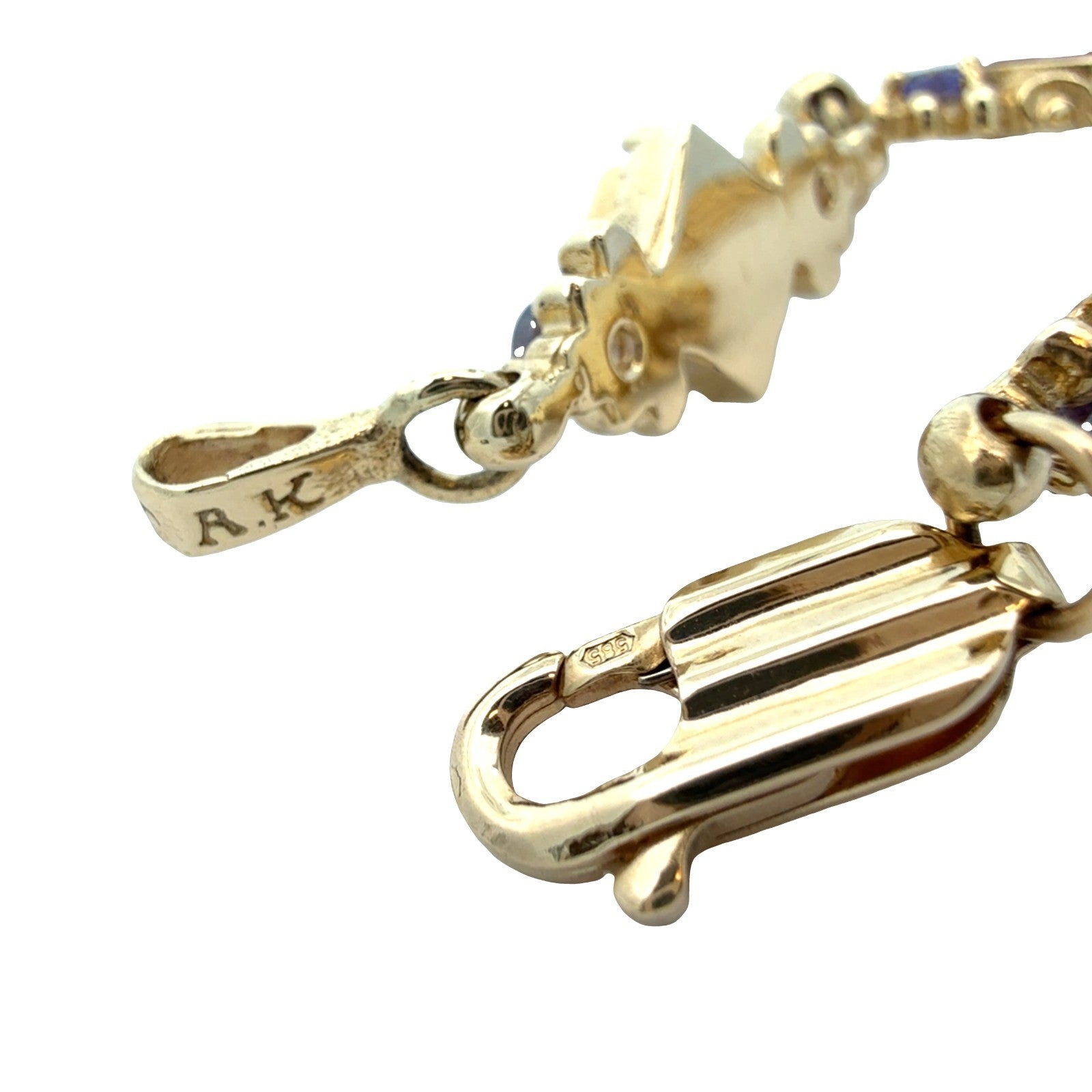 A.K 14k Yellow Gold Opal & 1.26cttw Iolite Multi-Color Link Bracelet 7"6
