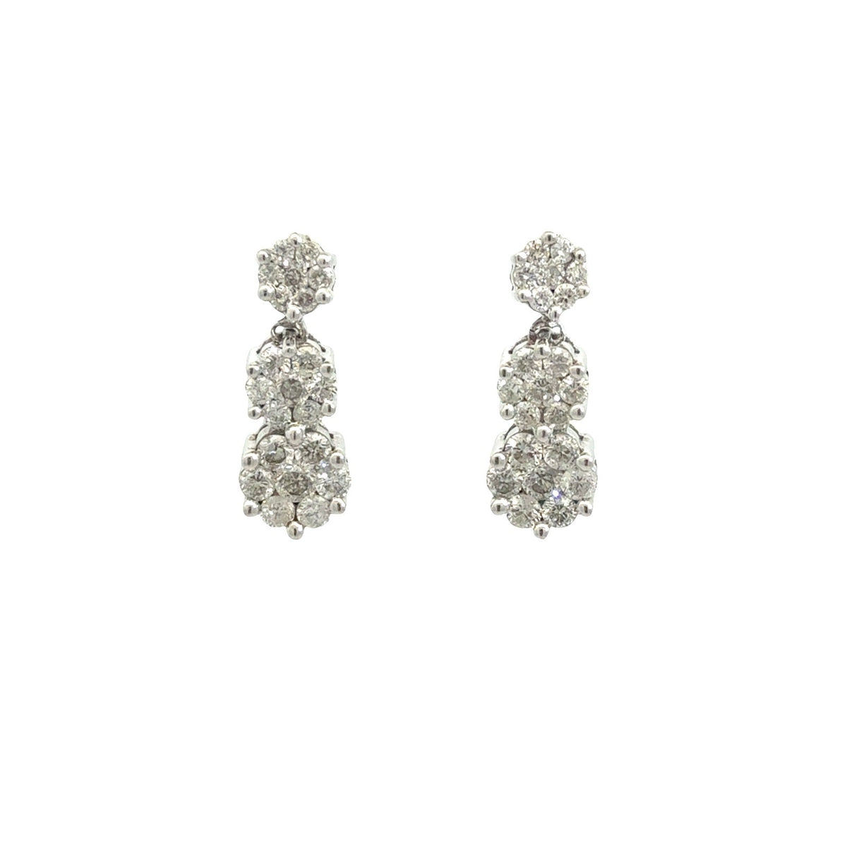 14k White Gold and 1.89ctw Diamond Tiered Floral Drop Earrings7