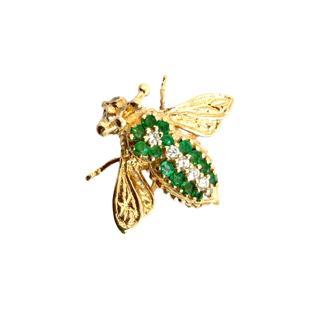 Vintage EMA Yellow Gold 0.14ctw Emerald & 0.09ctw Diamond Bug Brooch1