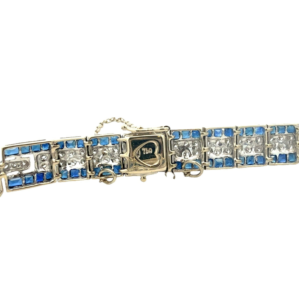 18k White Gold 1.51ctw Diamond and 3.60ctw Sapphire Tennis Bracelet 6.5"5