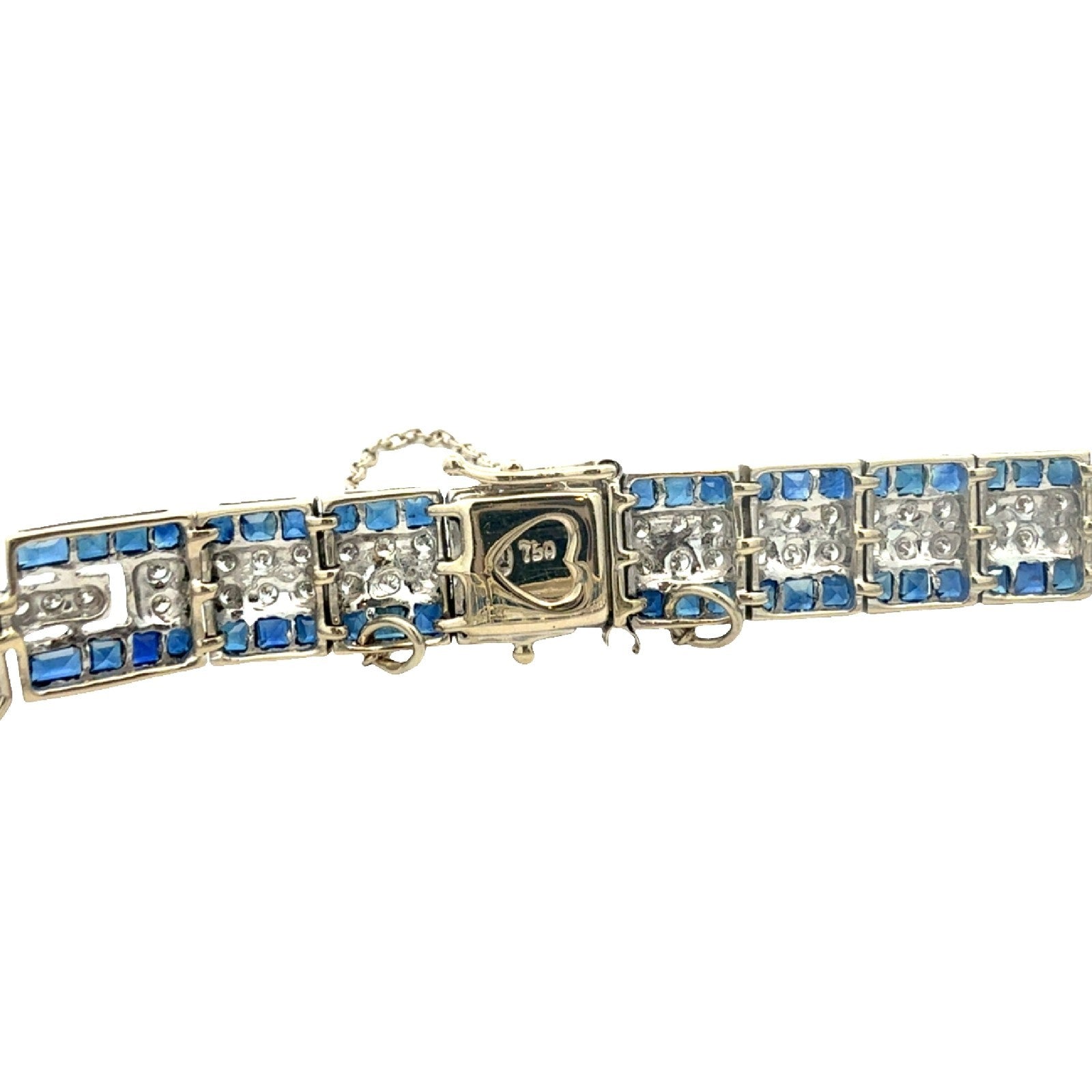 18k White Gold 1.51ctw Diamond and 3.60ctw Sapphire Tennis Bracelet 6.5"5