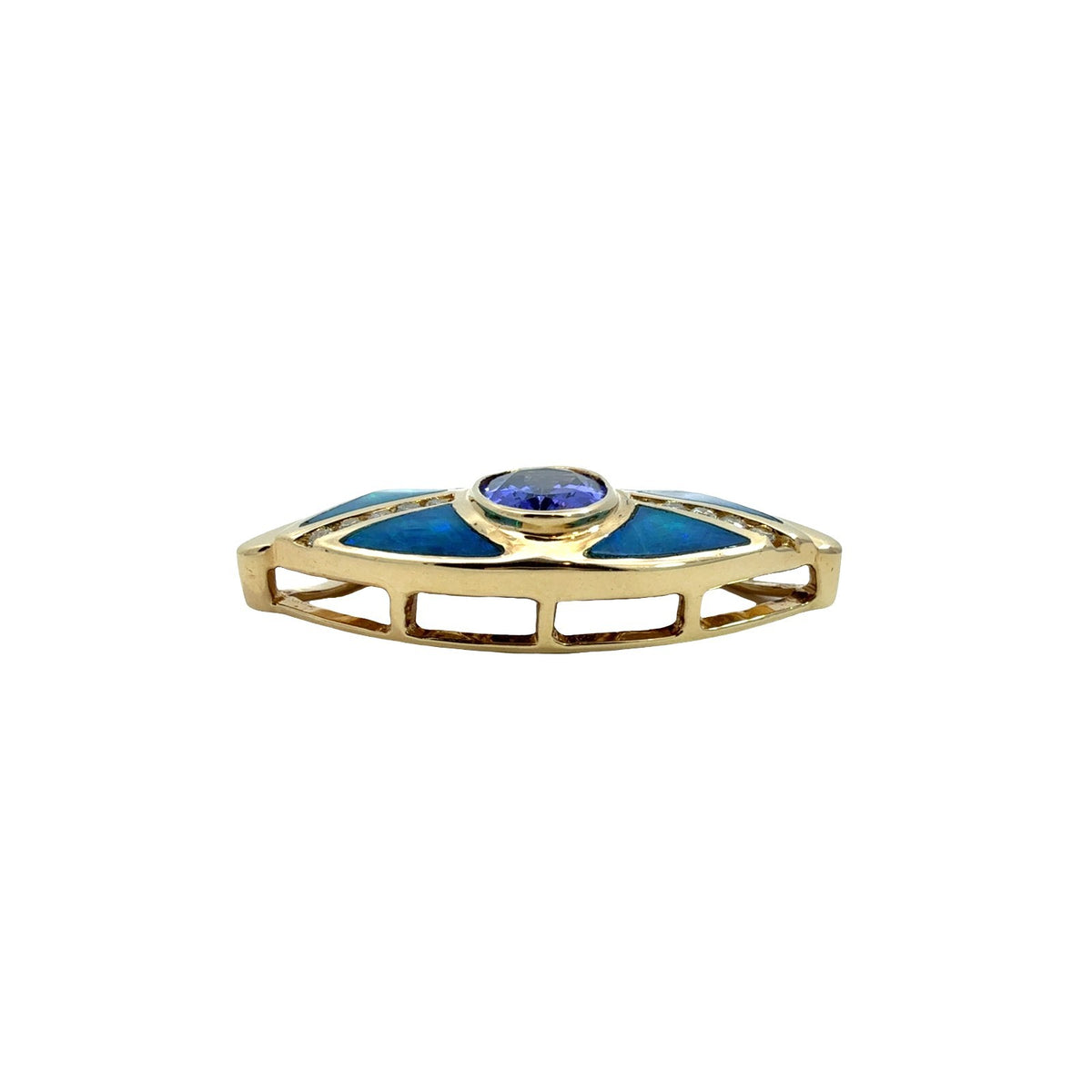 14k Yellow Gold 1.22tcw Tanzanite 0.13cttw Diamond & Opal Inlay Slider Pendant1