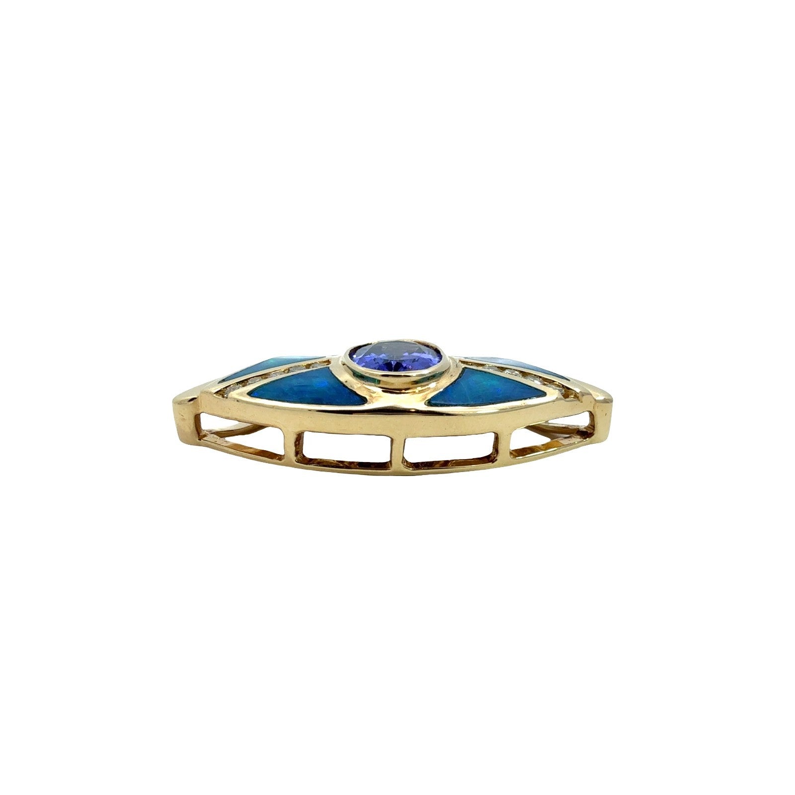 14k Yellow Gold 1.22tcw Tanzanite 0.13cttw Diamond & Opal Inlay Slider Pendant0