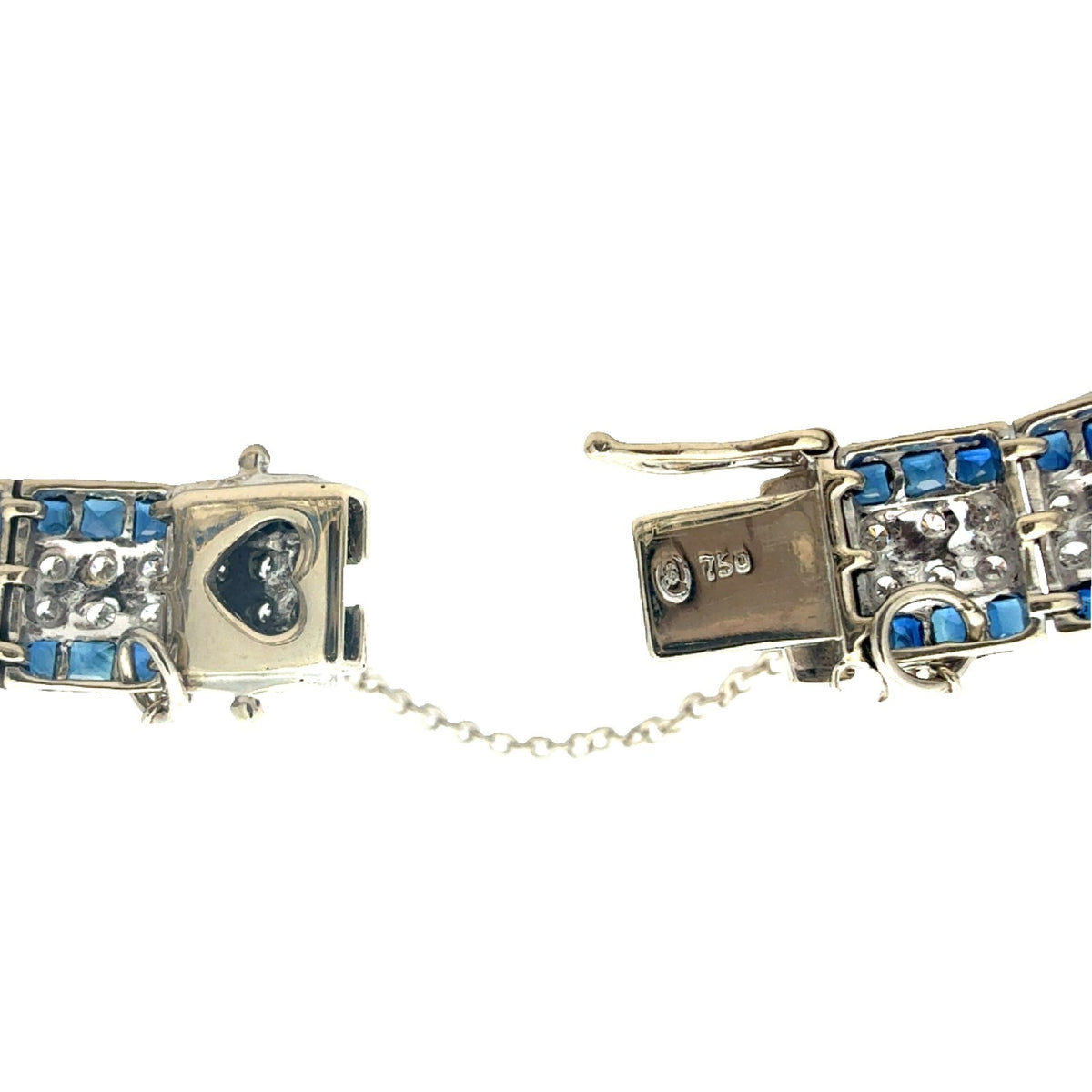 18k White Gold 1.51ctw Diamond and 3.60ctw Sapphire Tennis Bracelet 6.5"6