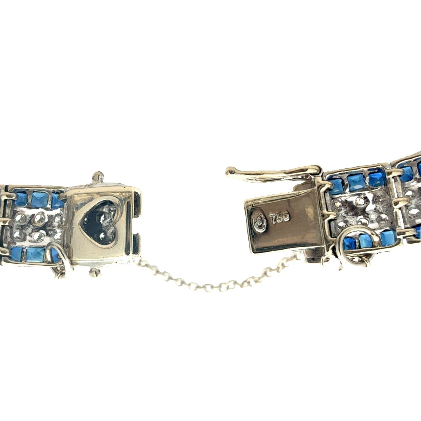 18k White Gold 1.51ctw Diamond and 3.60ctw Sapphire Tennis Bracelet 6.5"6