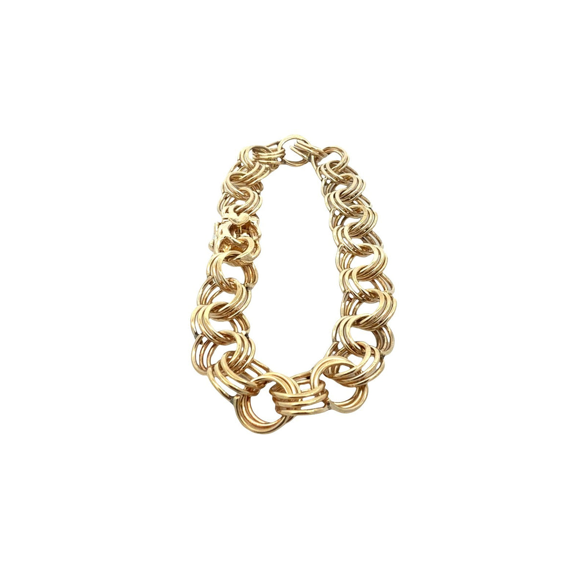 14k Yellow Gold Stamped Interlocking Triple Link Chain Bracelet 7.5"3