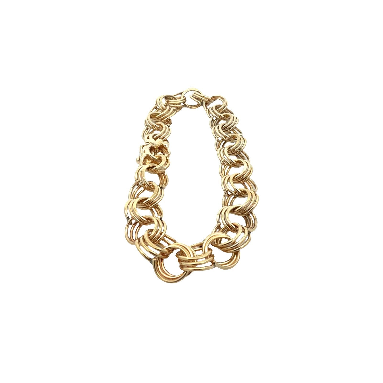 14k Yellow Gold Stamped Interlocking Triple Link Chain Bracelet 7.5"3