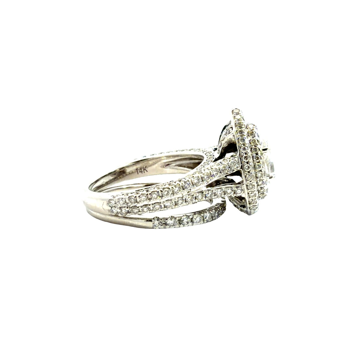 14k White Gold 2.64ctw(0.55ctw) Pear Diamond Halo Engagement Ring Set Size 5.752
