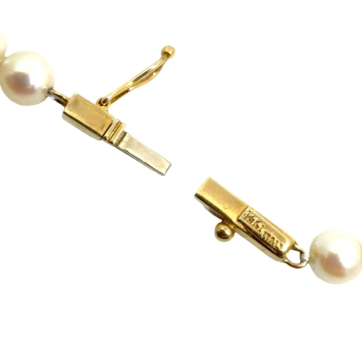 14k Yellow Gold 0.72ctw Diamond and Pearl Horseshoe Clasp Bracelet 7.5"4