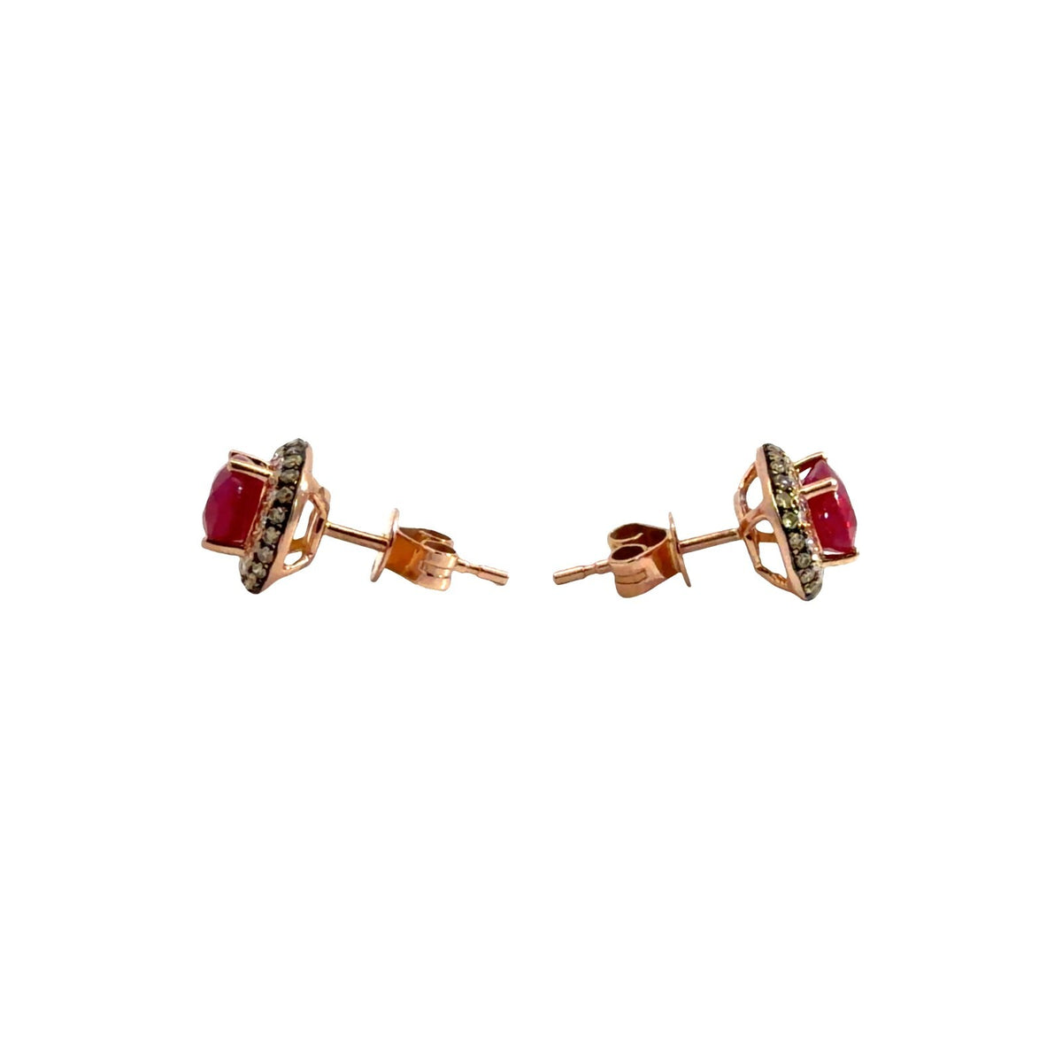 Estate 14k Rose Gold 0.44cttw Diamond & 1.87cttw Ruby Oval Halo Stud Earrings1