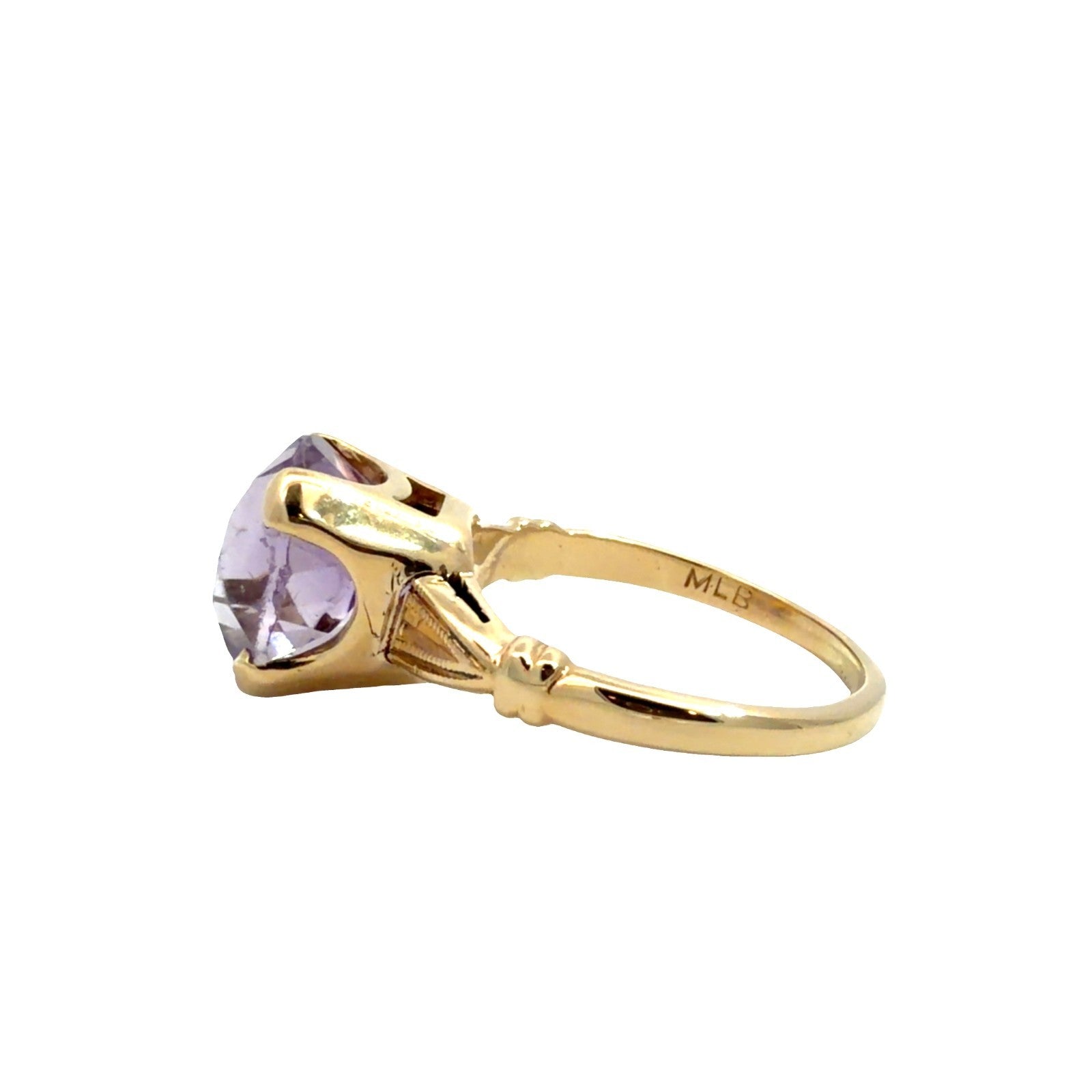 Vintage 14k Yellow Gold Stamped Ring with 3.38ctw Solitaire Amethyst Size 52