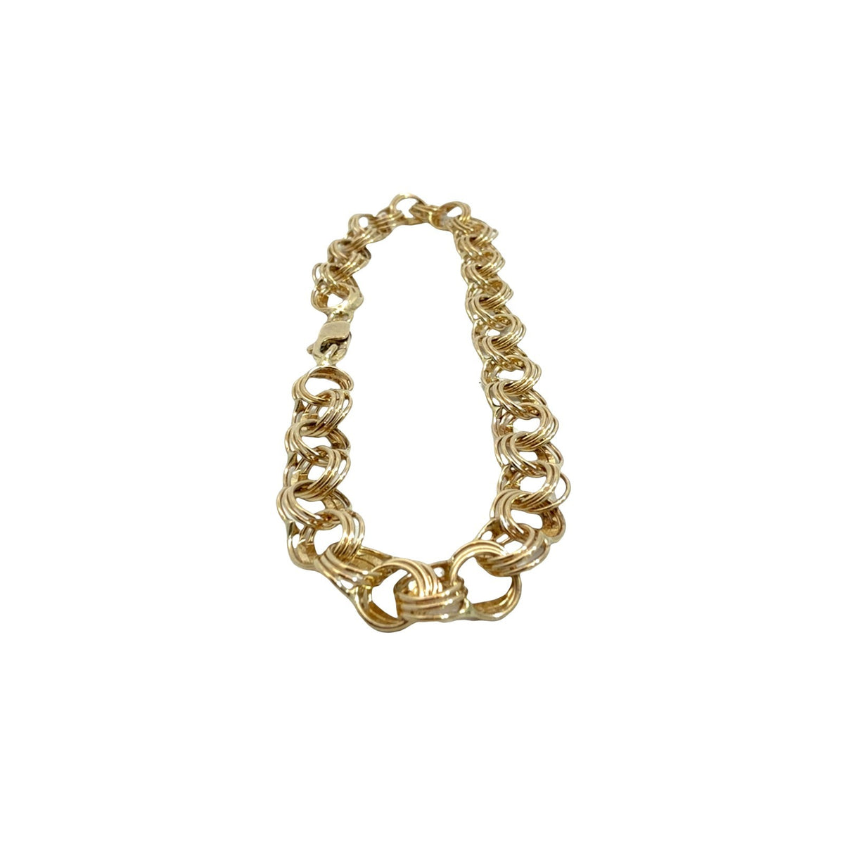 Stamped 14k Yellow Gold Interlocking Triple Link Chain Bracelet 7"1