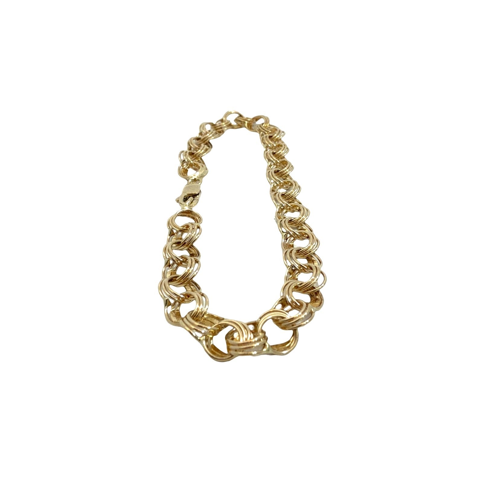 Stamped 14k Yellow Gold Interlocking Triple Link Chain Bracelet 7"0
