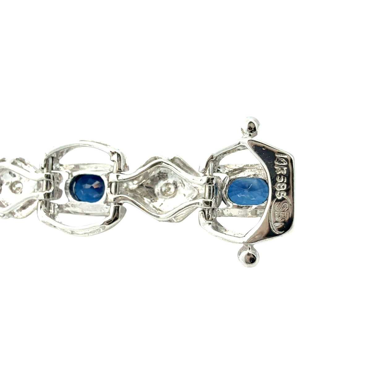14k White Gold 0.14cttw Diamond and 4.56cttw Sapphire Link Bracelet5