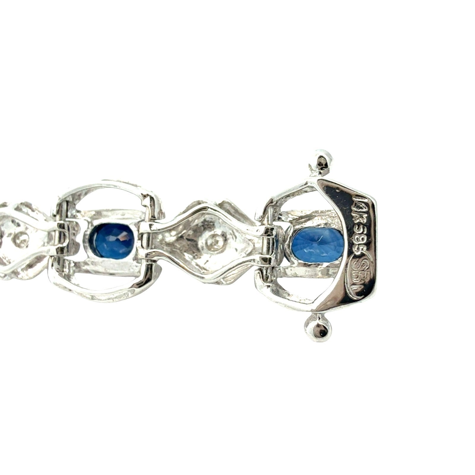 14k White Gold 0.14cttw Diamond and 4.56cttw Sapphire Link Bracelet5