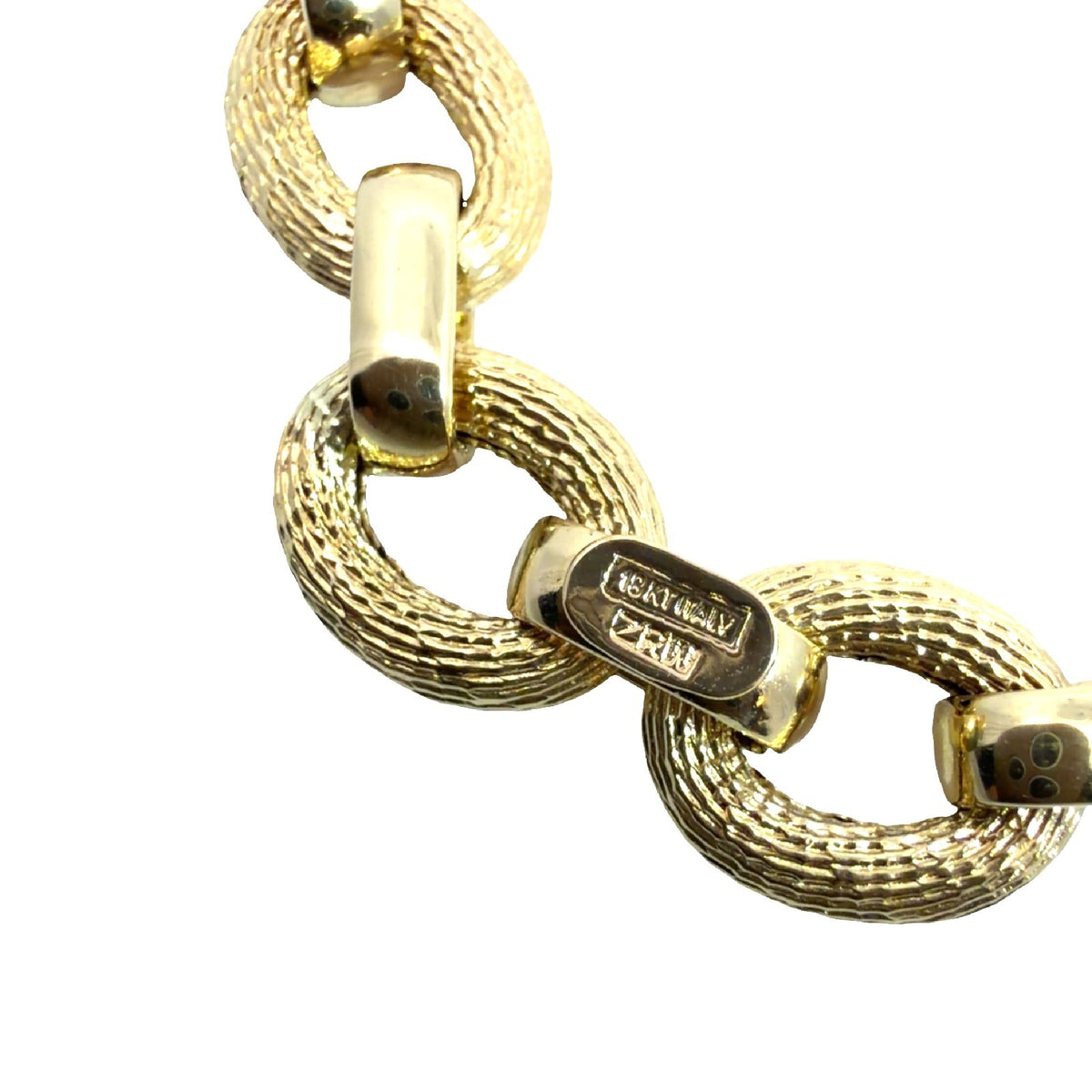 Estate Stamped 18k Yellow Gold Chunky Textured Oval Link Chain Bracelet 7.5"3