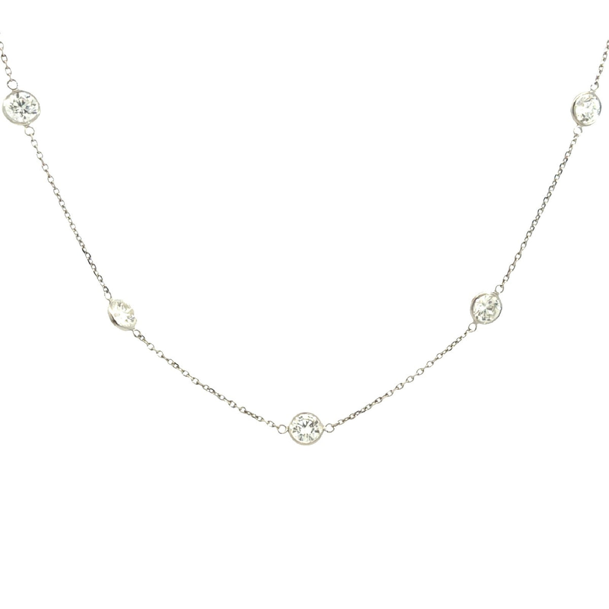 Estate 14k White Gold Stamped & 5.63cttw Bezel Diamond Station Necklace 18"2