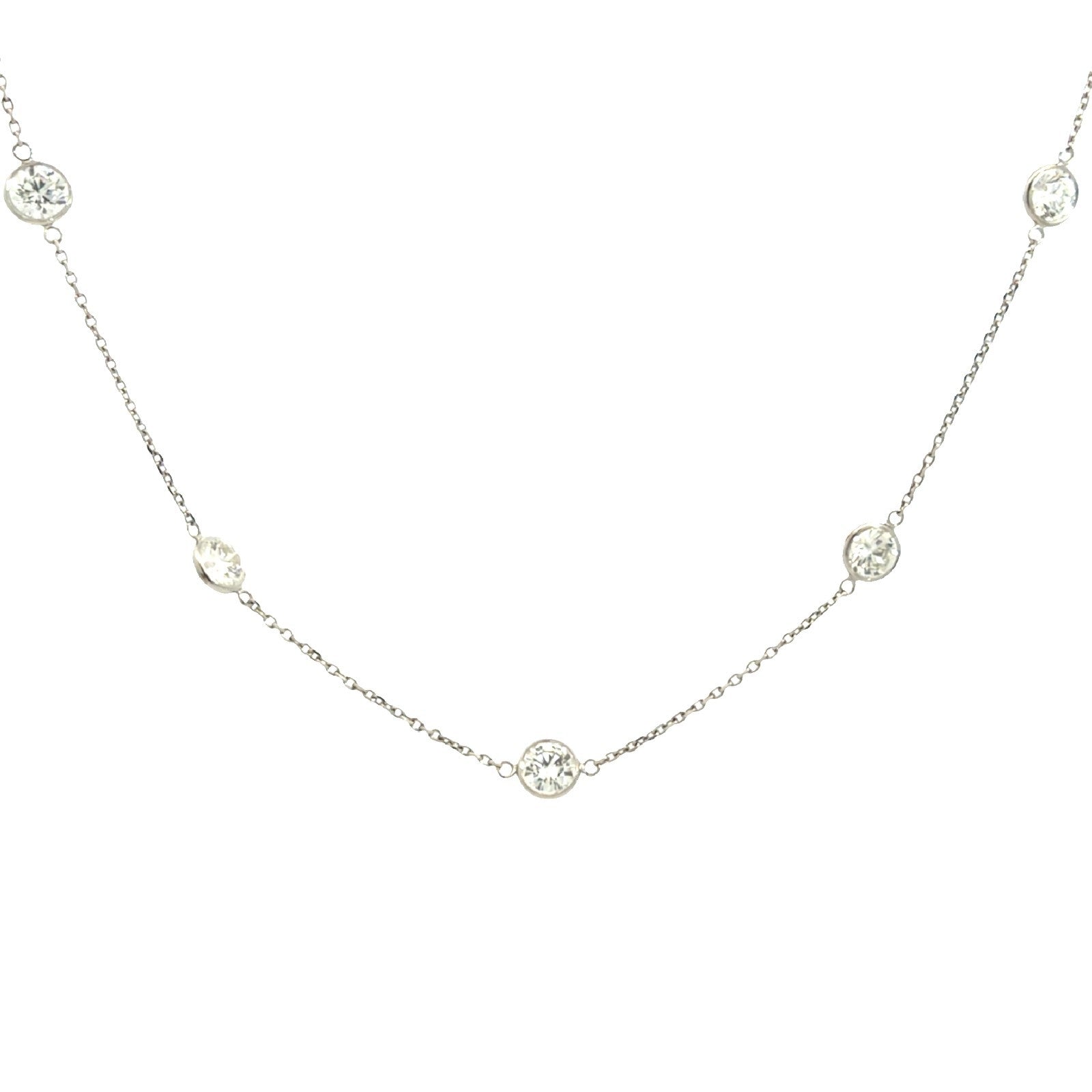 Estate 14k White Gold Stamped & 5.63cttw Bezel Diamond Station Necklace 18"2