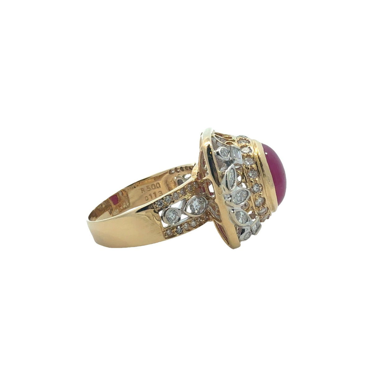 18k Yellow Gold Two Toned 1.13ctw Diamond & 5.00ctw Ruby Cocktail Ring Size 7.53