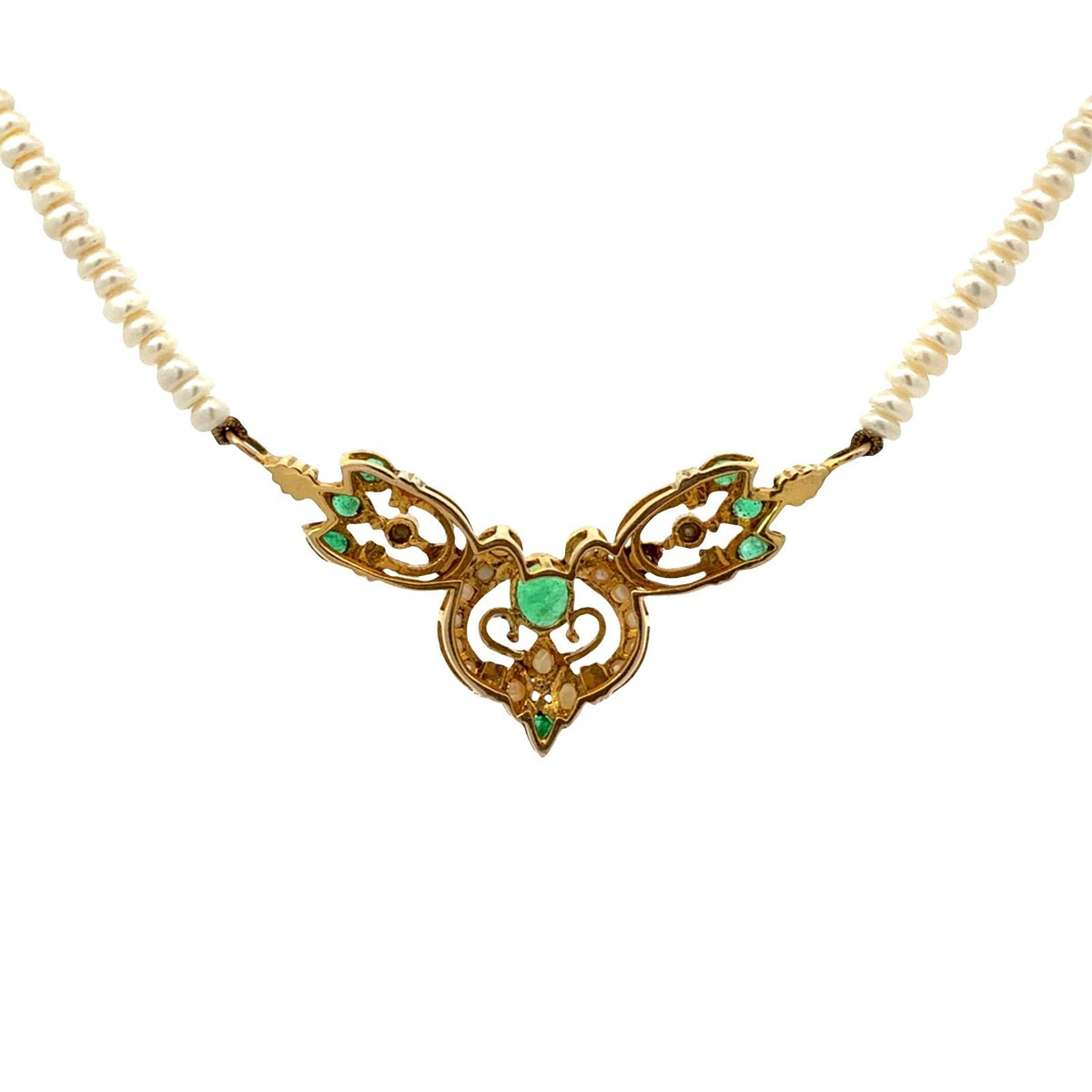 Antique Victorian 14k Yellow Gold Pearl and 0.77ctw Emerald Necklace2