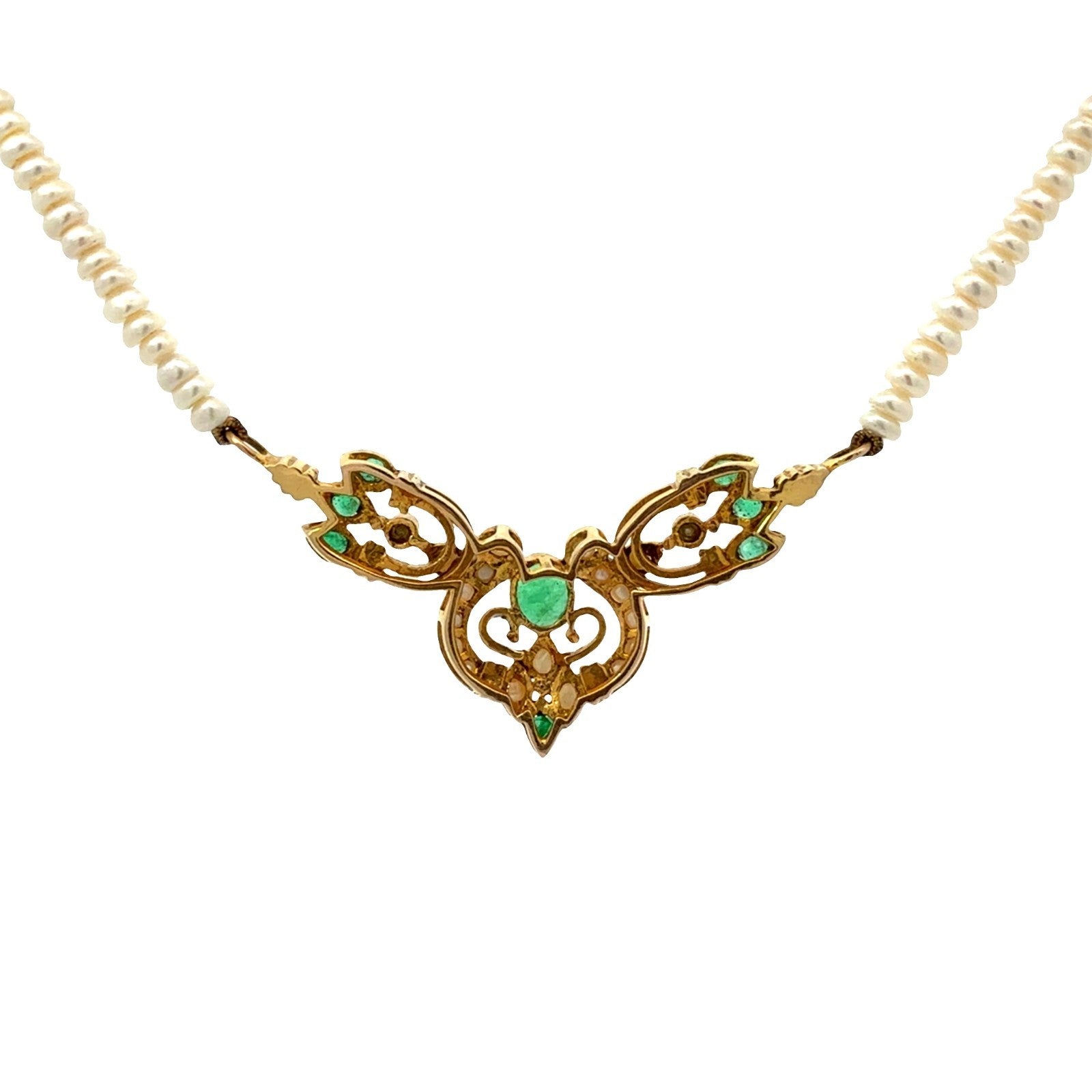 Antique Victorian 14k Yellow Gold Pearl and 0.77ctw Emerald Necklace2
