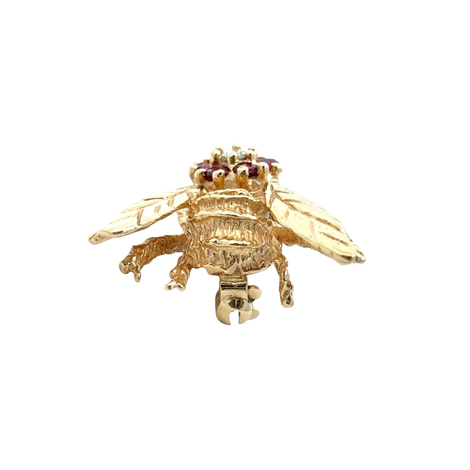 Vintage 14k Yellow Gold 0.10cttw Diamond and 0.36cttw Ruby Bee Pin3