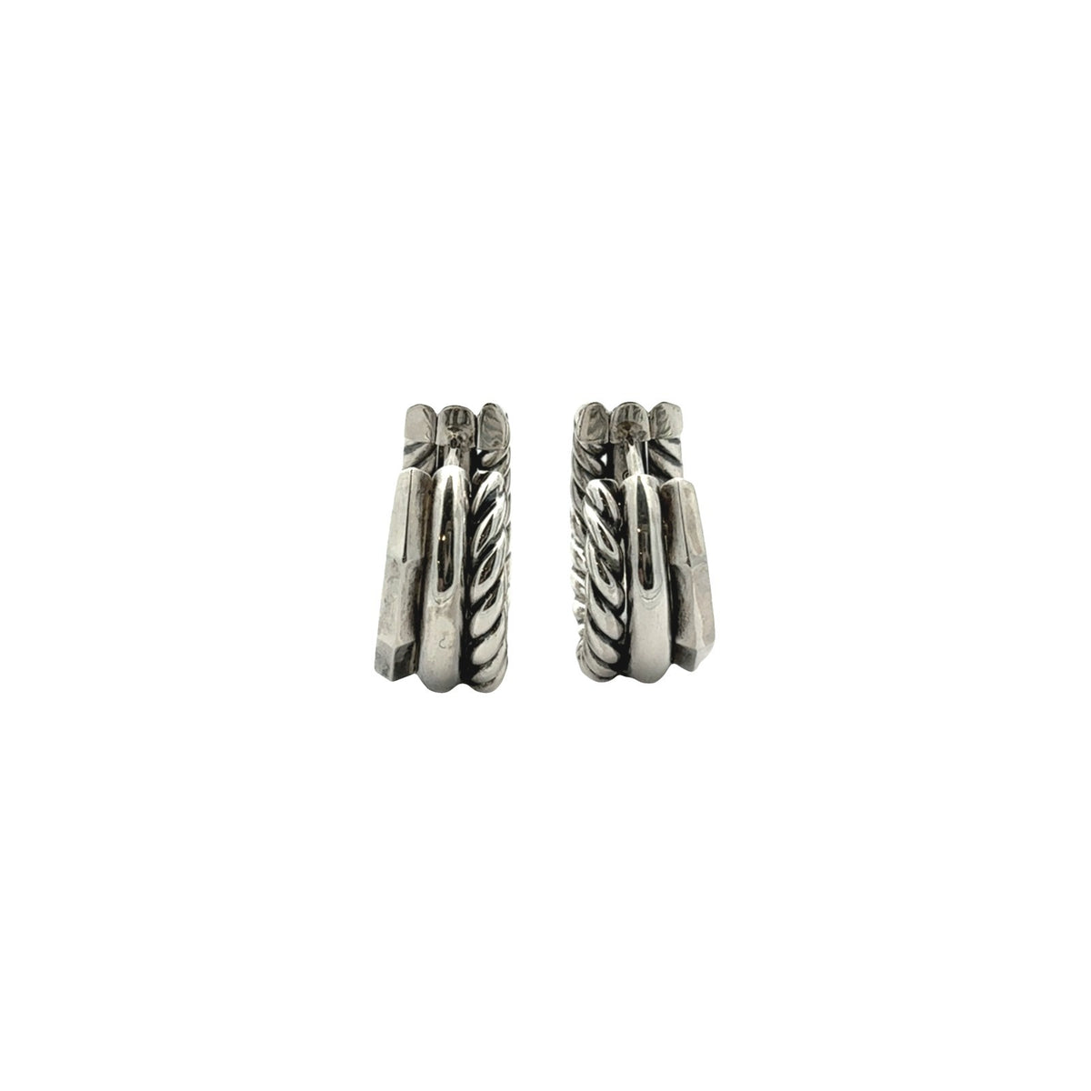 David Yurman Stax Sterling Silver 0.11cttw Diamond Cable Huggie Hoop Earrings4