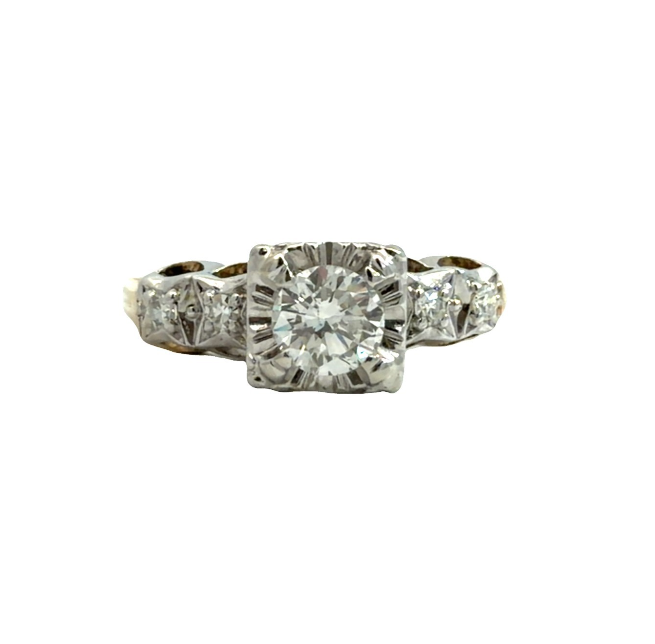 Vintage Stamped 14k Multi-Tone Gold 0.40cttw Illusion Set Diamond Ring Size 4.750