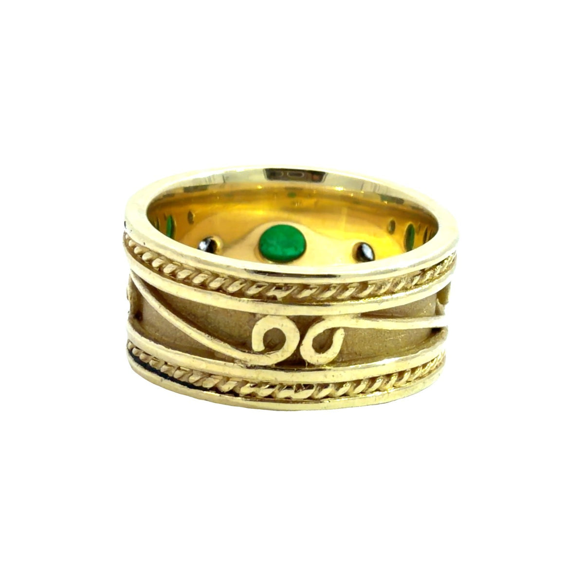 Vintage 18k Yellow Gold 0.48ctw Cabochon Emerald and 0.12ctw Diamond Band2