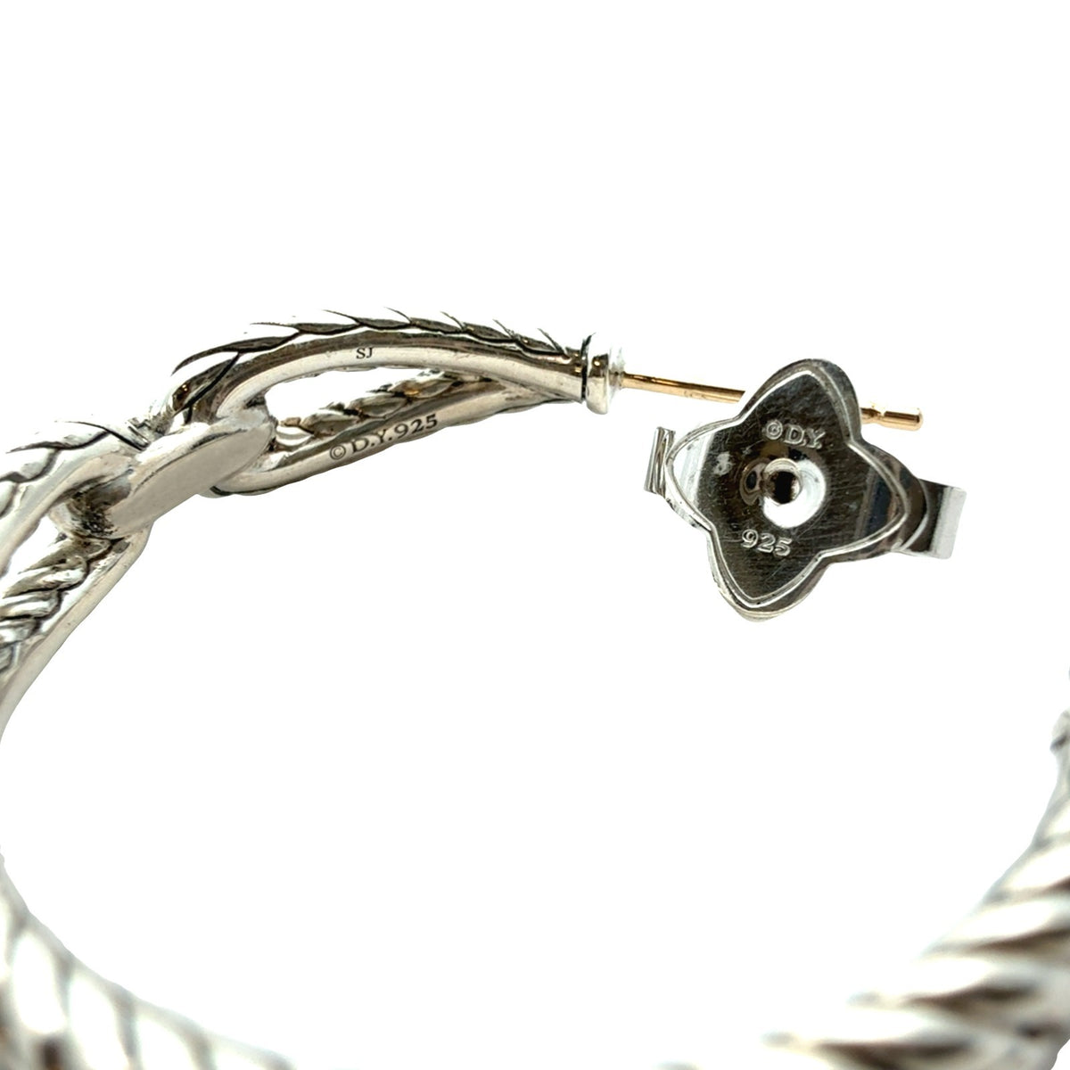 David Yurman Sterling Silver and 0.11ctw Diamond Cable Loop Hoop Earrings6
