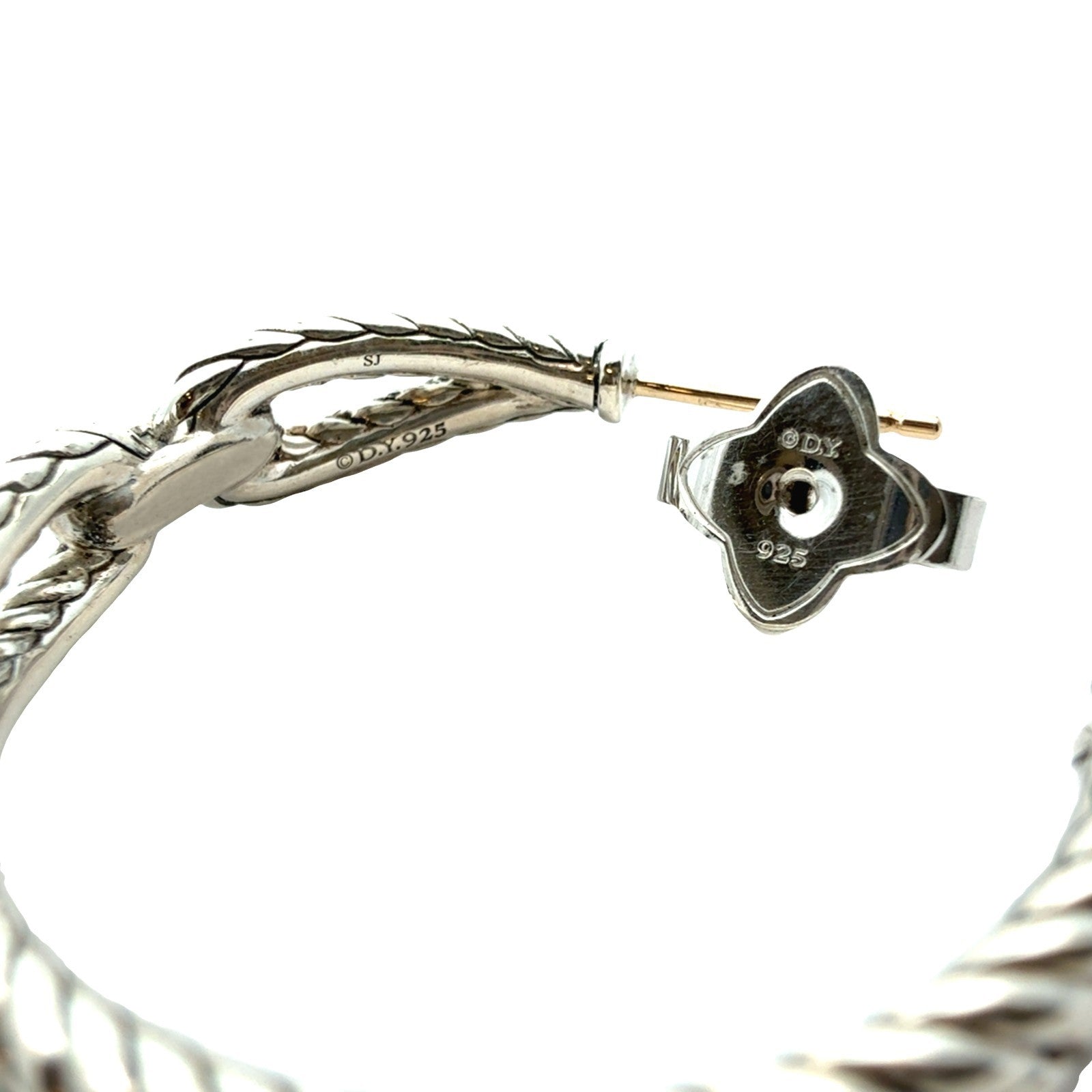 David Yurman Sterling Silver and 0.11ctw Diamond Cable Loop Hoop Earrings6