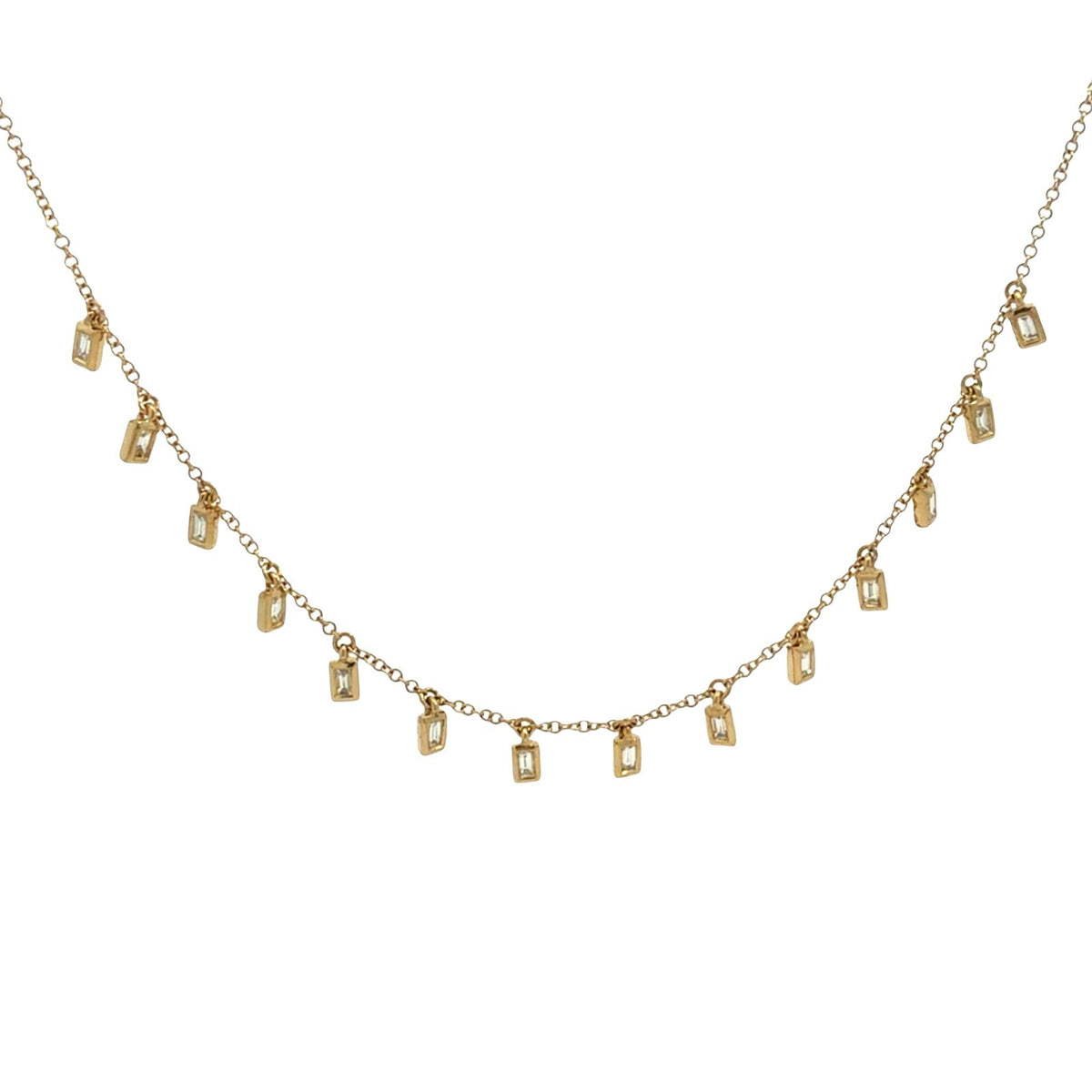 14k Yellow Gold Baguette 0.42cttw Diamond Cascade Charm Necklace 18"1