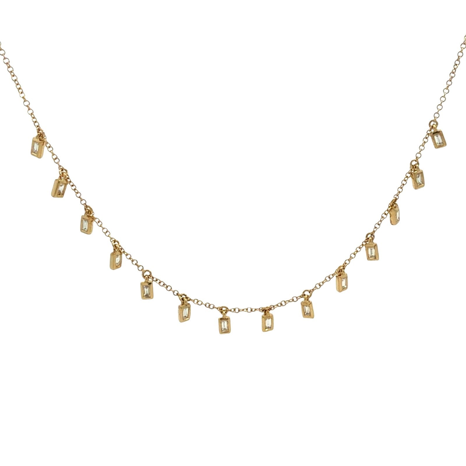 14k Yellow Gold Baguette 0.42cttw Diamond Cascade Charm Necklace 18"1