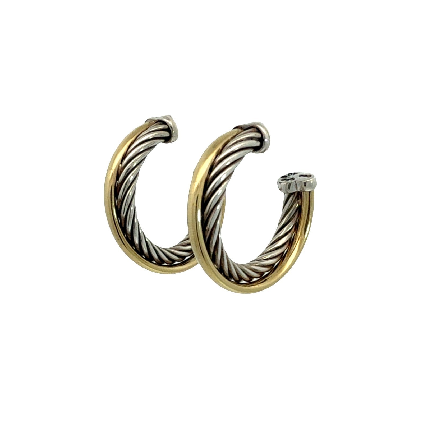 David Yurman Two-Tone Twisted Cable Crossover Hoop Earrings2